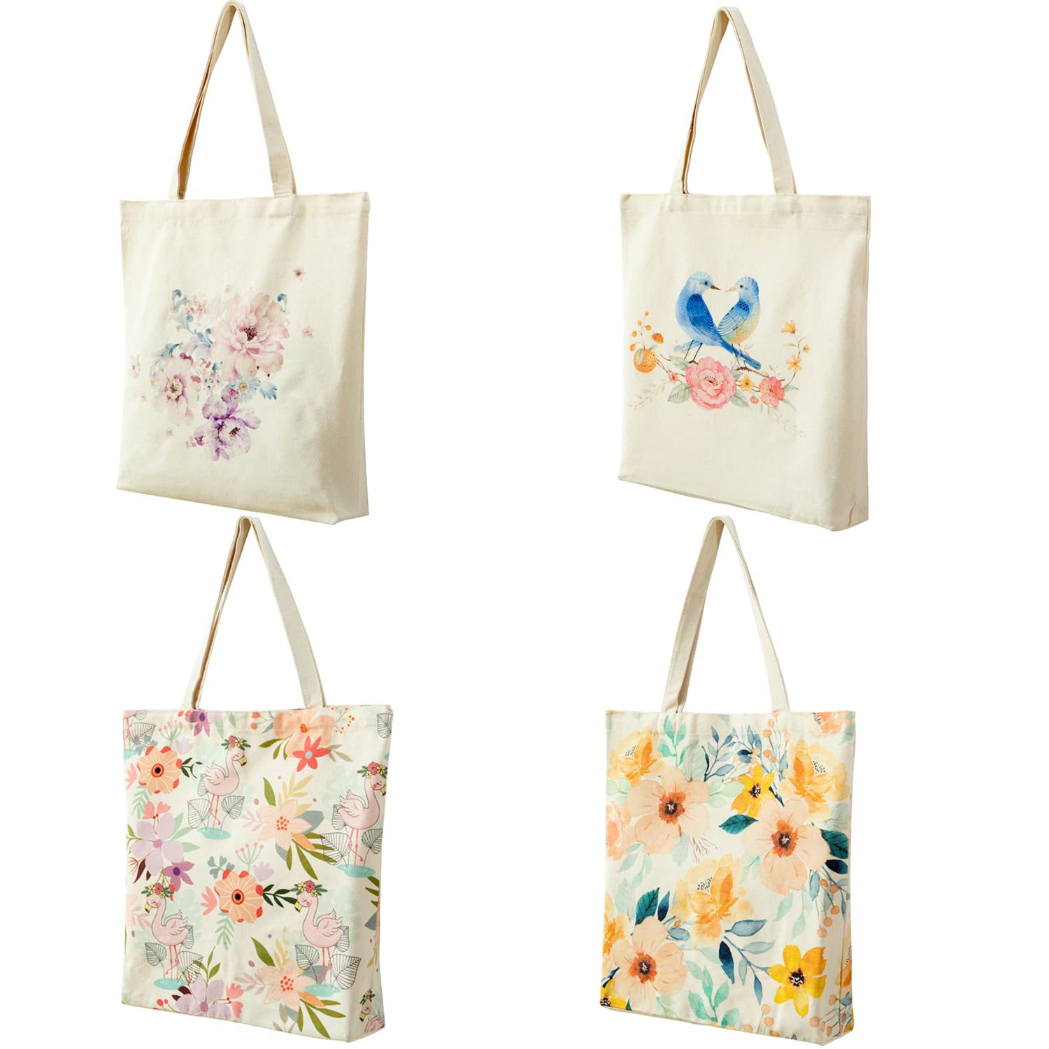 4 Pack Reusable Cotton Canvas Tote Bags - Eco-Friendly Grocery Shopping Bags for Farmers Market, Beach & Daily Use