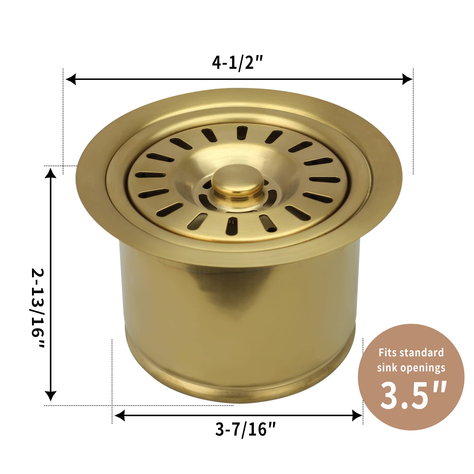 Premium Brass Gold Kitchen Sink Garbage Disposal Flange Stopper - Universal 3.5