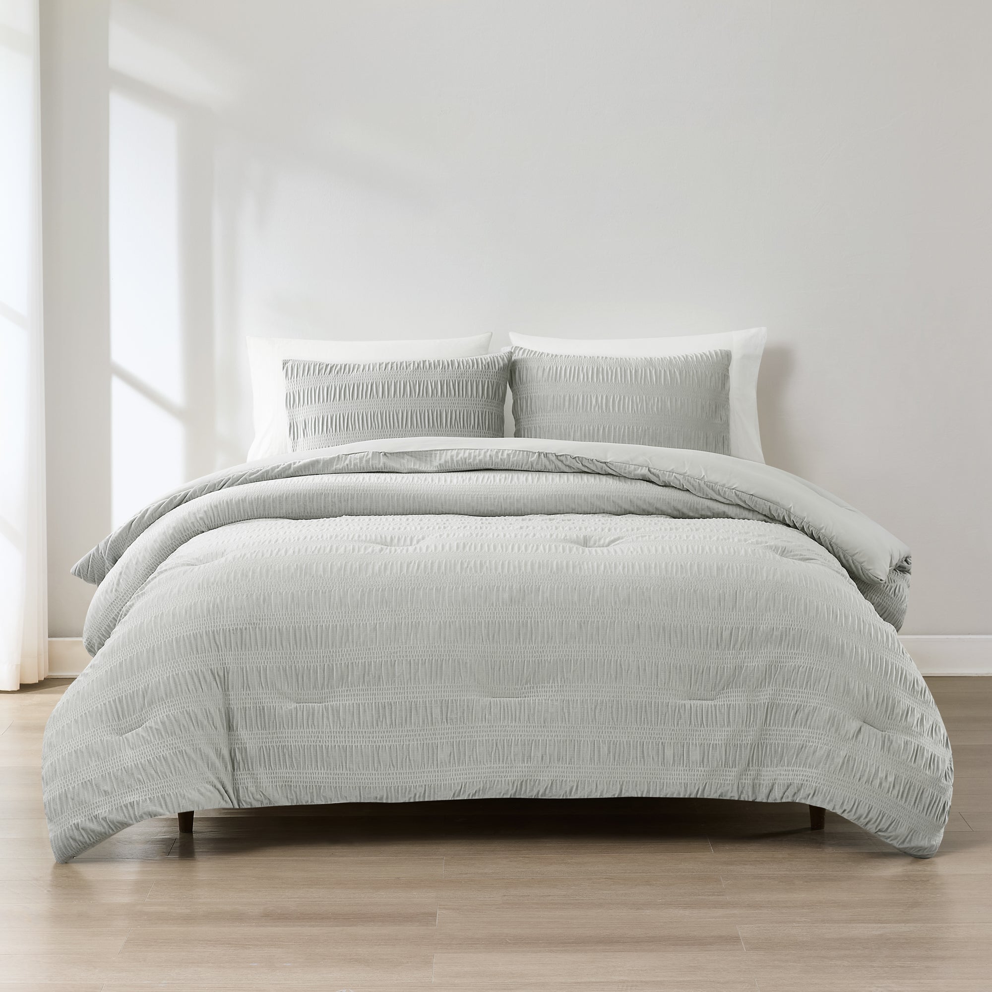 Azalea Ruched Velvet Stripe Comforter Set - Queen Size Bedding with Soft Velvet Texture - Perfect for Master Bedroom, Guest Room & Cozy Home Decor