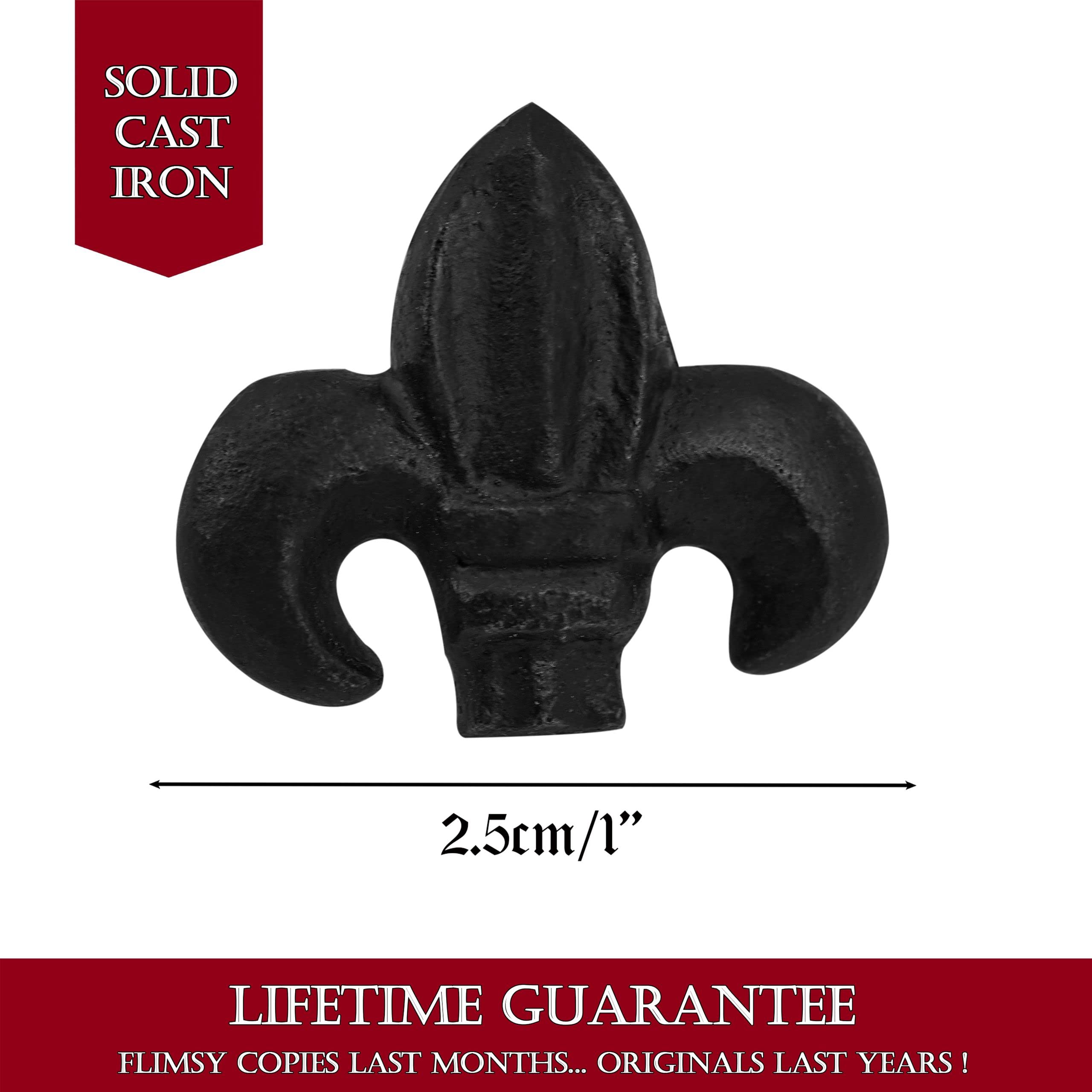 Hand-Forged Iron Fleur De Lis Clavos - Set of 6 Decorative Nails for Wooden Doors, Gates & Furniture - Rustic Home & Garden Décor Accessories