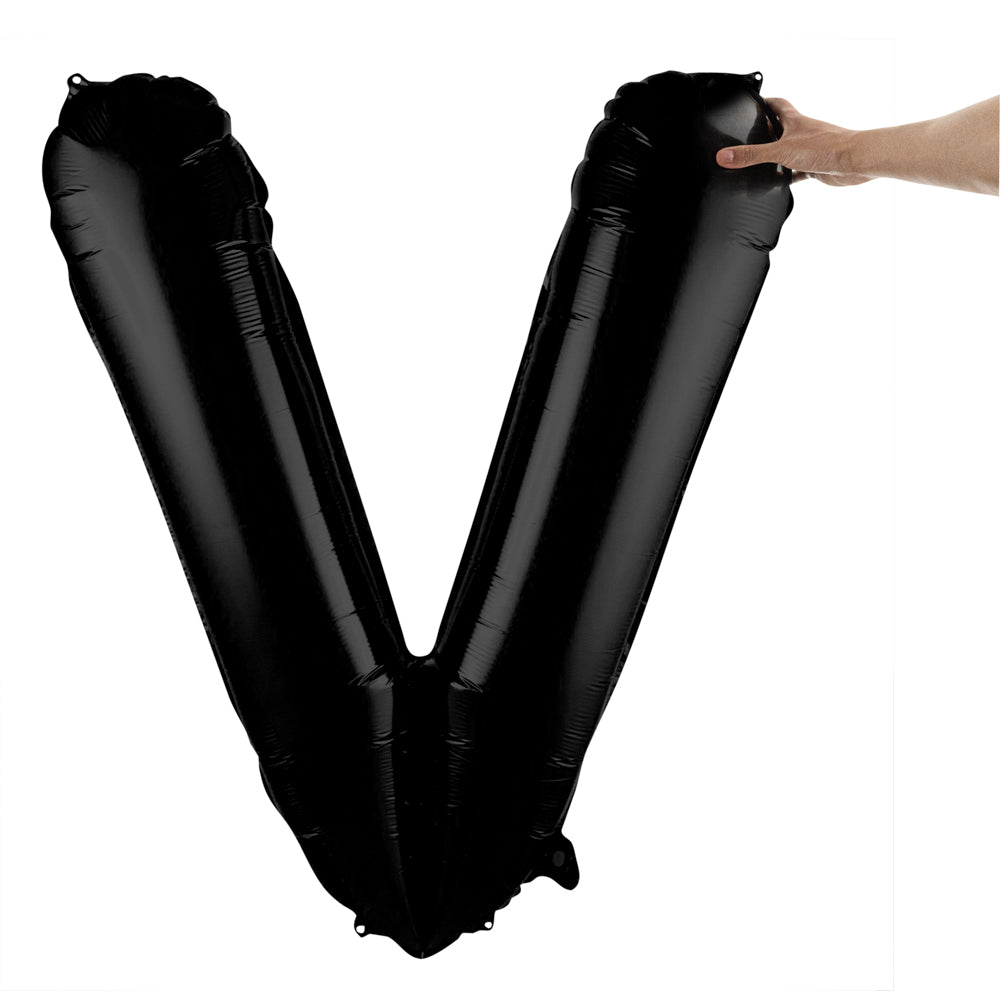 Black Mylar Letter V Balloon - 40 Inch Large Foil Alphabet Balloon for Birthday Party Decorations, Graduation, Baby Shower & Wedding Celebrations