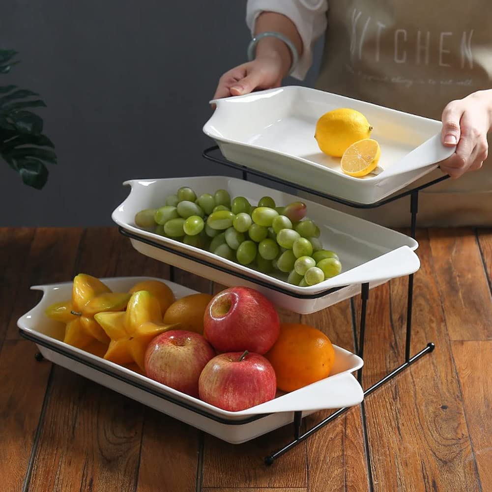3-Tier Ceramic Fruit Bowl with Detachable Serving Tray - Elegant Countertop Decor for Kitchen, Dining Table | Perfect for Displaying Fruits, Desserts, Appetizers, Cakes & Snacks at Parties, Brunches & Home Decor