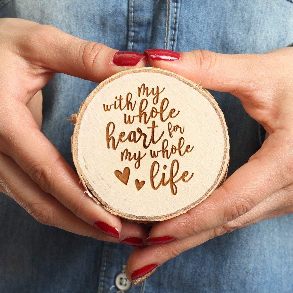 Koyal Wholesale Engraved Birch Wood Ring Box - Real Wood Engagement Ring Jewelry Box with 'With My Whole Heart for My Whole Life' Engraving - Perfect for Wedding Proposals, Anniversary Gifts & Romantic Surprises