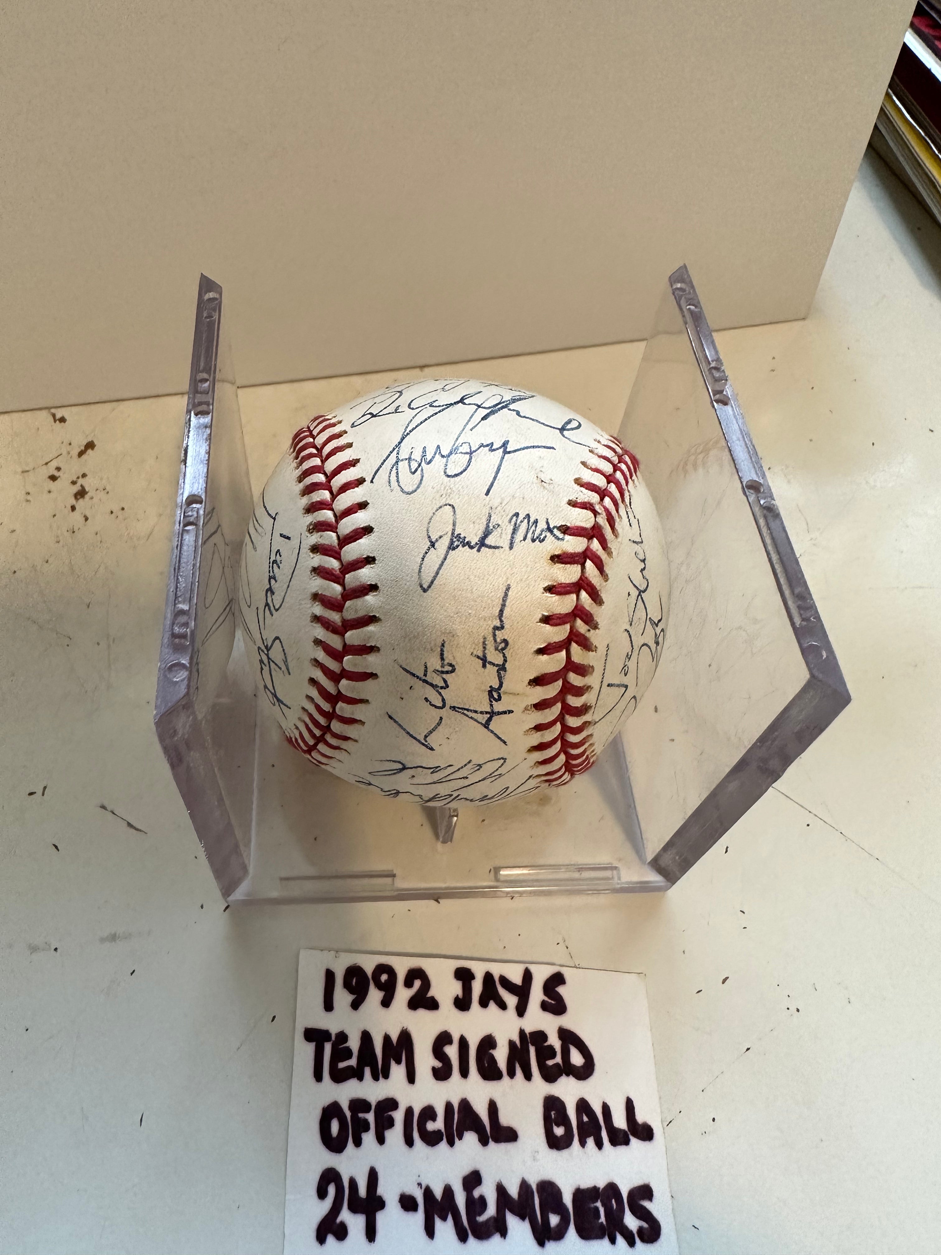 1992 World Series American League Baseball Signed by 24 Blue Jays Players - Authentic Collectible with COA & Display Holder - Perfect for Sports Memorabilia Fans & Baseball Enthusiasts