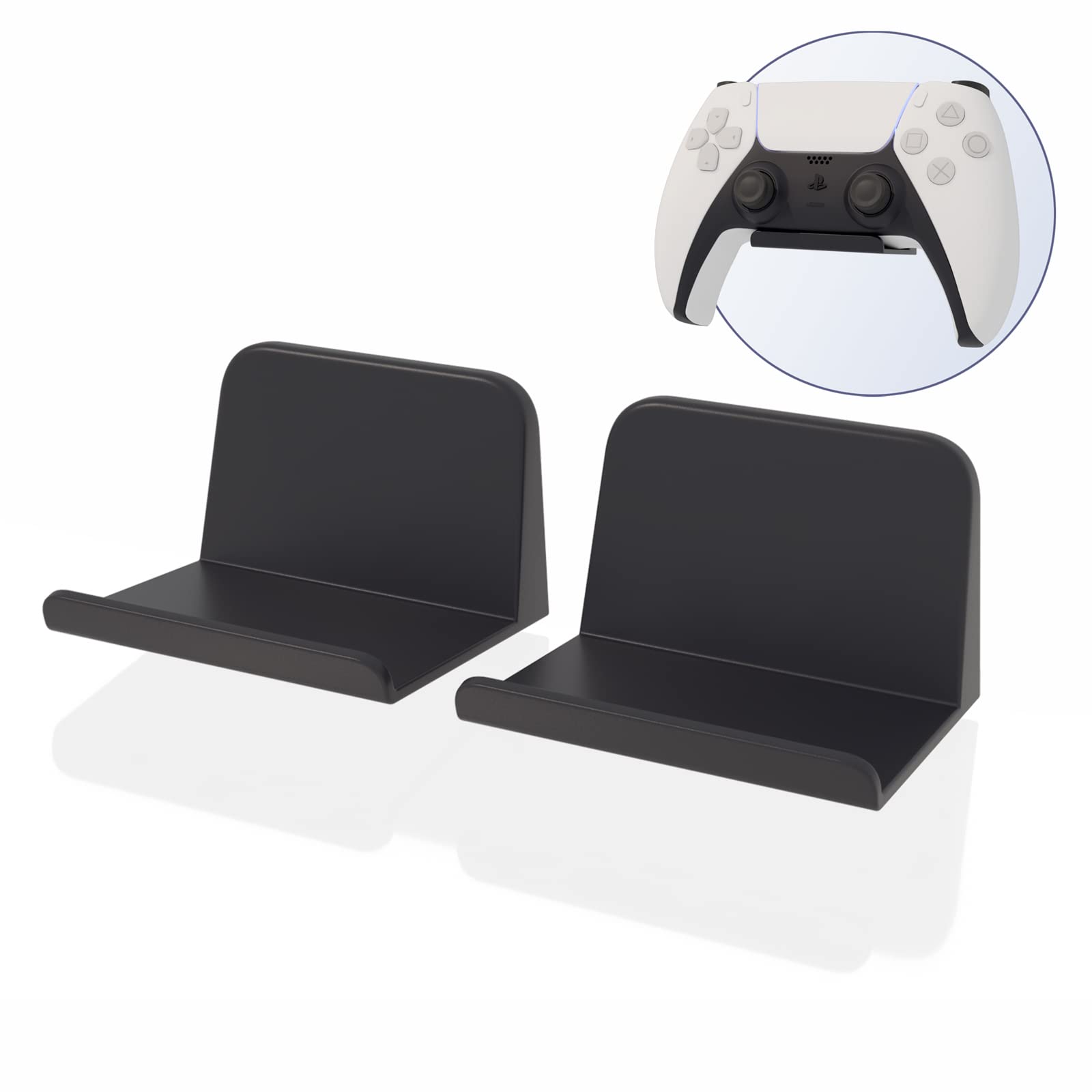 2-Pack Universal Headphone/Controller Wall Mount Holder with 3M Adhesive - No Screws Needed for PS5/PS4/Xbox Gamepads - Perfect for Gaming Room Organization & Space Saving (Black)