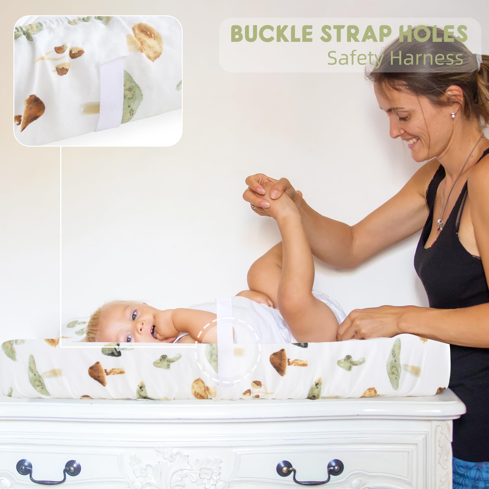Organic Bamboo Muslin Changing Pad Cover for Babies - 70% Viscose & 30% Cotton - Soft Boho Nursery Changing Table Pad (16