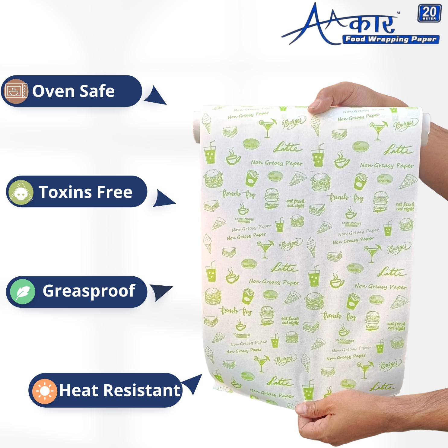 Aakar 20 Meters Food Wrapping Butter Paper - Premium Baking Parchment for Cookies, Cakes & Pastries - Non-Stick, Greaseproof & Printed Design - Perfect for Home Baking, Party Treats & Gift Packaging