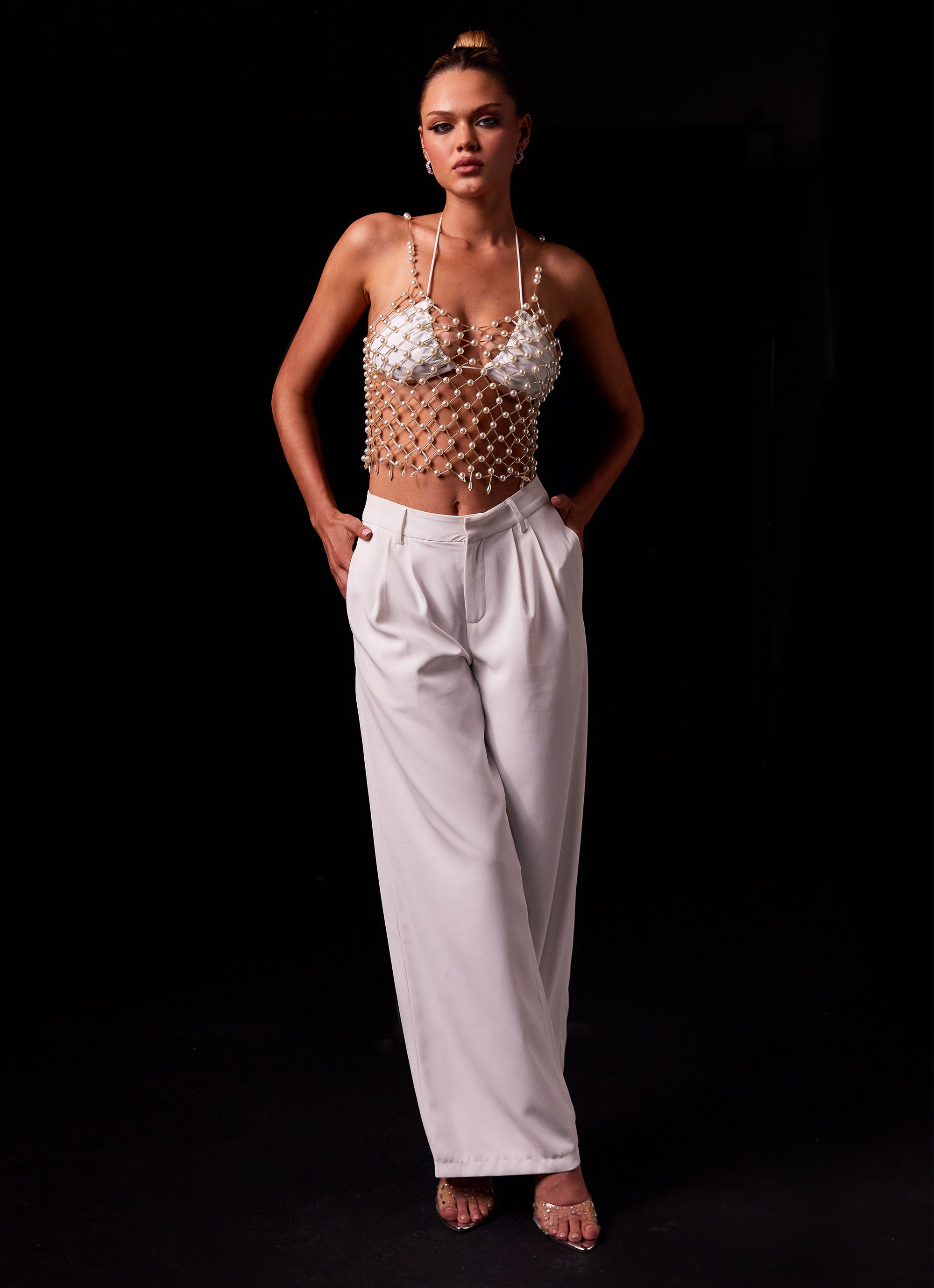 Amira Pearl Vest Top for Women - Elegant Beaded Camisole with Pearl Details | Perfect for Weddings, Parties & Special Occasions