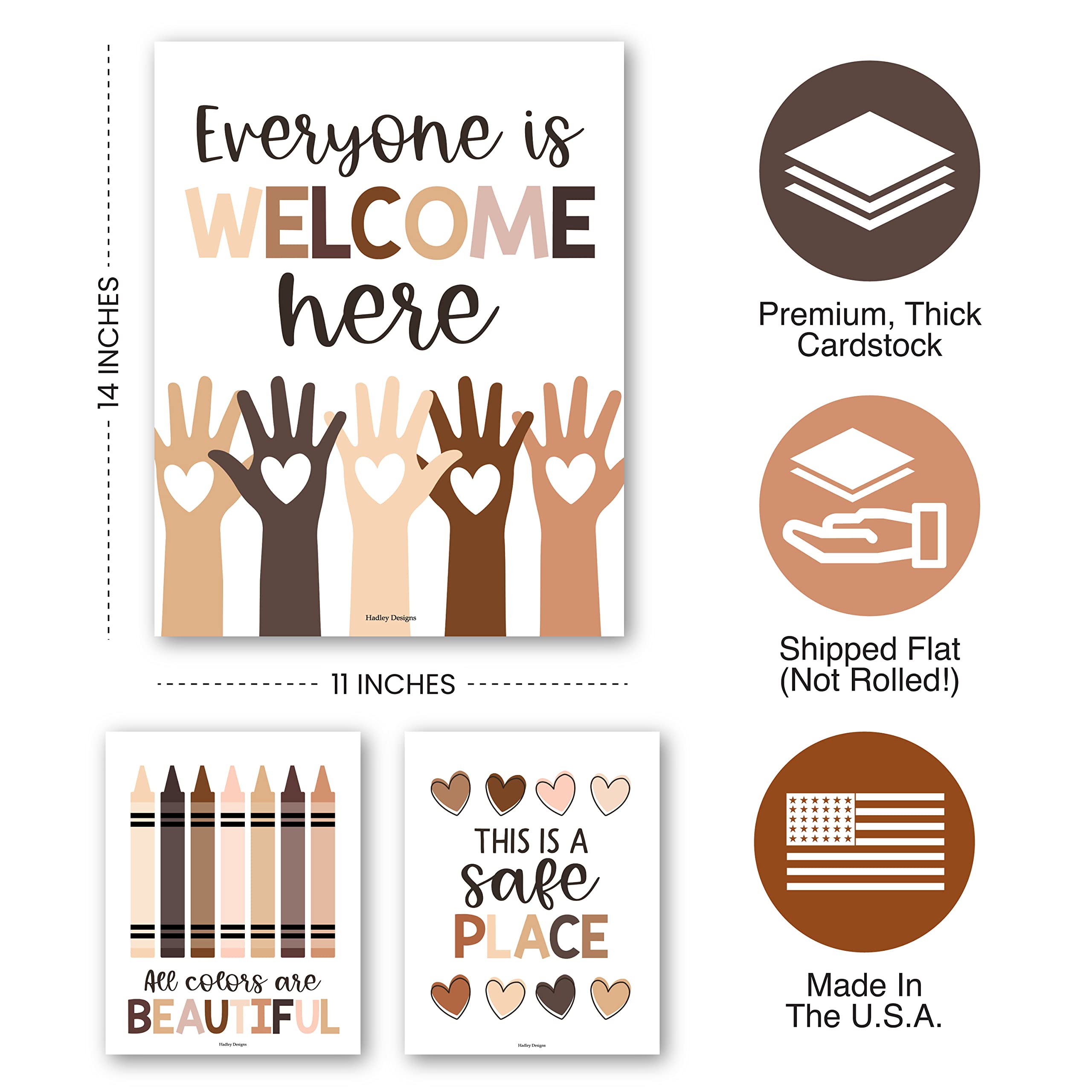 Diversity Posters for Classroom - 6 Kindness & Inclusion Wall Art Prints (11x14 inches) | Multicultural Classroom Decor for Teachers, Schools & Office Workplace | Boho Themed Motivational Posters for Diversity Education & Inclusive Environments