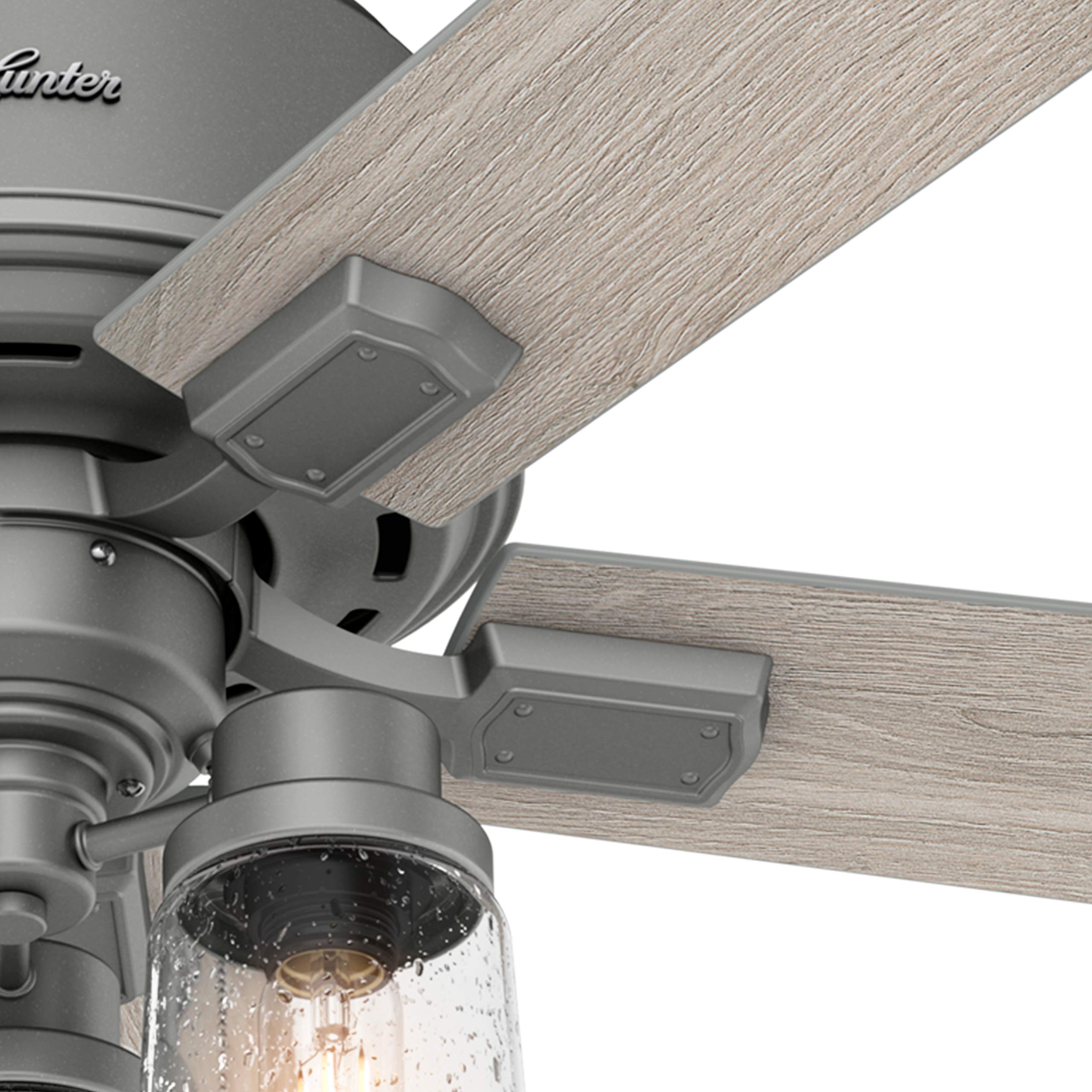 Hunter Fan 52 Inch Low Profile Matte Silver Indoor Ceiling Fan with Light Kit - Energy Efficient Quiet DC Motor - Perfect for Living Room, Bedroom or Office (Renewed)