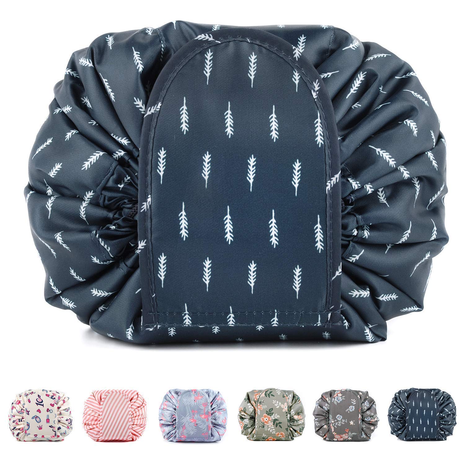 Waterproof Round Travel Makeup Bag - Large Capacity Portable Cosmetic Organizer with Drawstring & Fashion Print - Perfect for Toiletries, Travel, Gym & Daily Storage