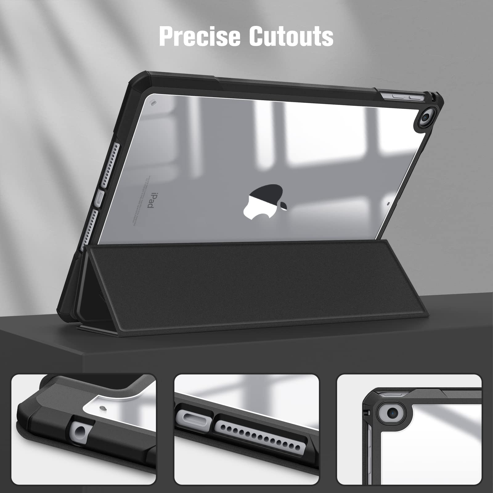 Fintie Hybrid Slim Shockproof Case for iPad 6th/5th Gen (2018/2017) & iPad Air 2/Air 1 (9.7 Inch) - Clear Transparent Back Cover with Built-in Apple Pencil Holder, Black - Perfect for Work, School & Travel Protection