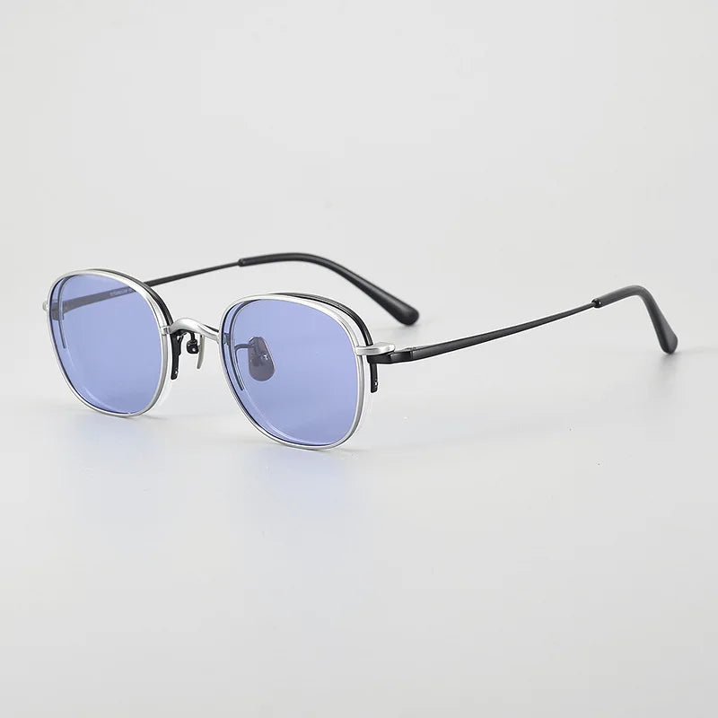Stylish Black Semi-Rimless Oval Titanium Eyeglasses with Clip-On Sunglasses for Women - MK46 | Perfect for Outdoor Activities, Driving, and Fashion Accessories