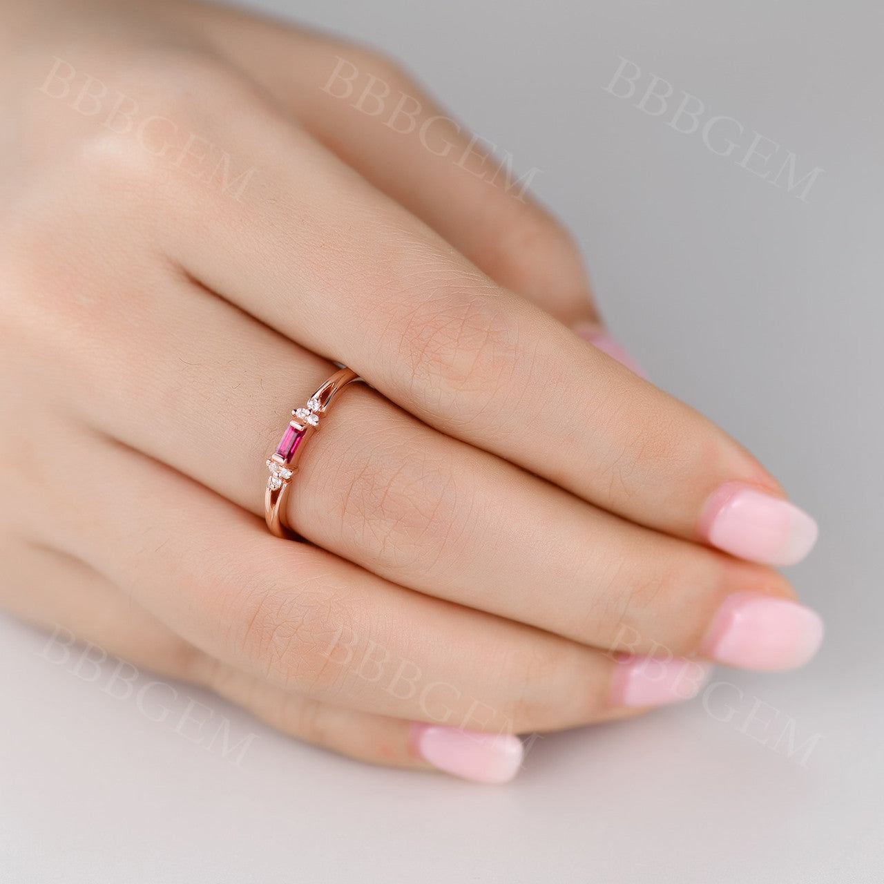 Rose Gold Engagement Ring with Baguette Ruby & Diamond Cluster - July Birthstone Wedding Band for Women, Antique Engraved Promise Ring, Split Shank Design | Perfect for Stacking, Anniversary Gifts & Bridal Jewelry