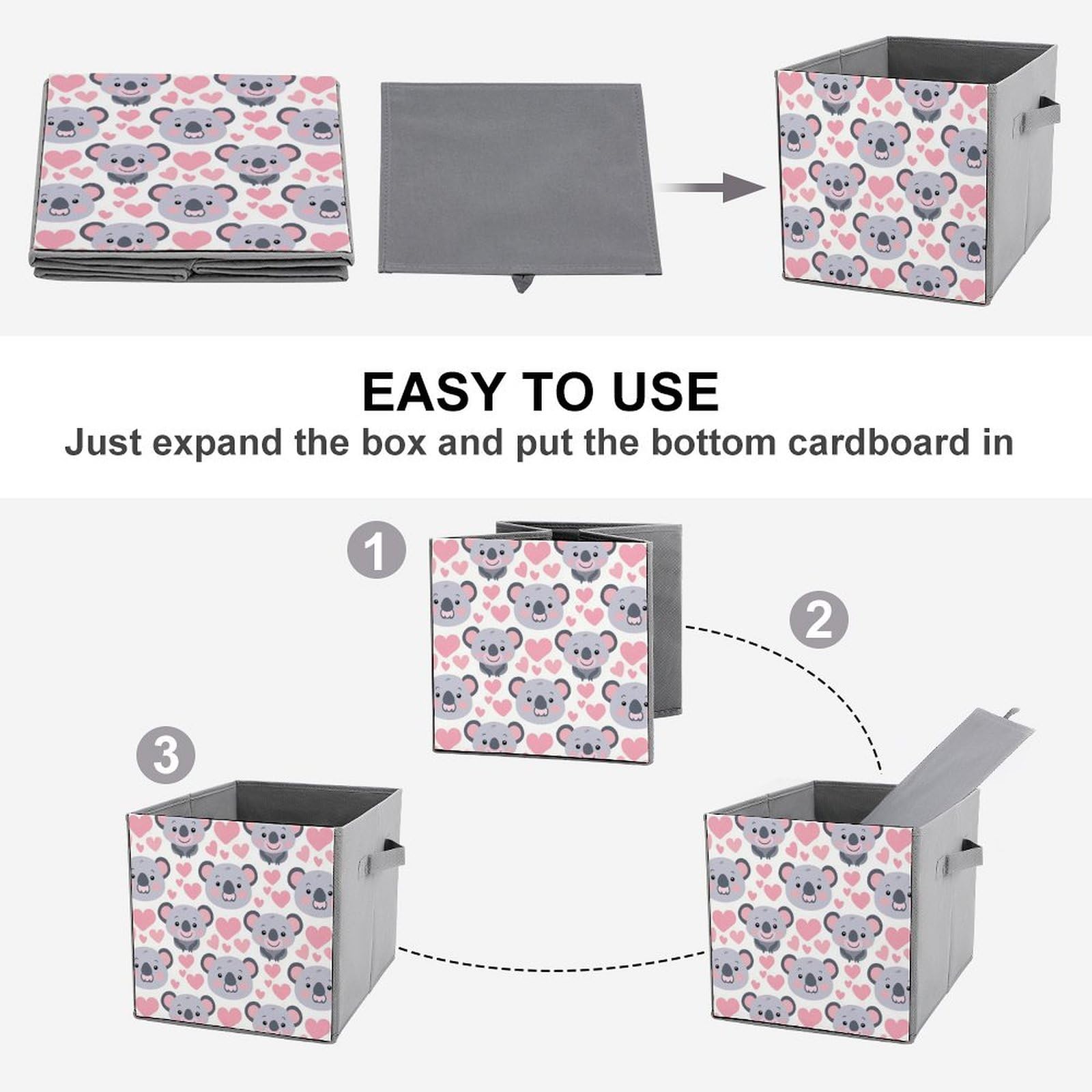 Cute Koala Storage Bins with Handles - Foldable Organizer for Home & Office