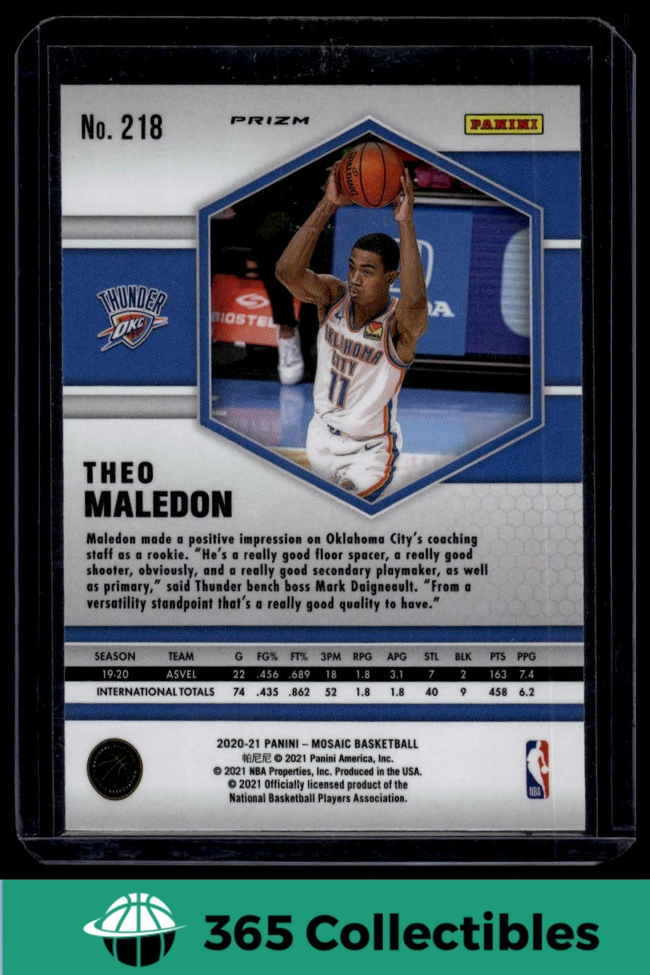 2020-21 Panini Mosaic Theo Maledon Green RC #218 Basketball Card - Oklahoma City Thunder Rookie - Collectible Trading Card for NBA Fans & Card Investors