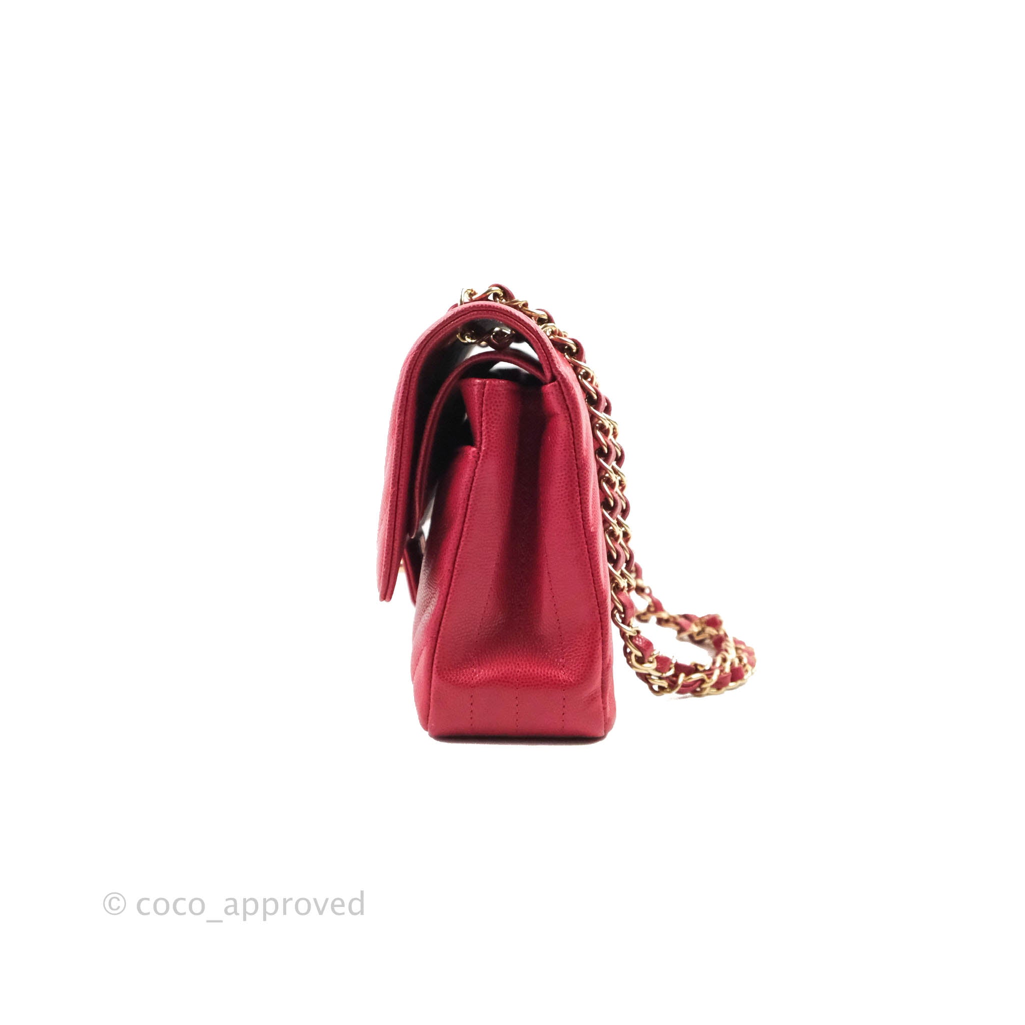 Chanel Classic M/L Medium Chevron Double Flap Bag in Cherry Red Caviar Leather with Gold Hardware - Perfect for Evening Events, Luxury Gifts & Fashionable Outfits