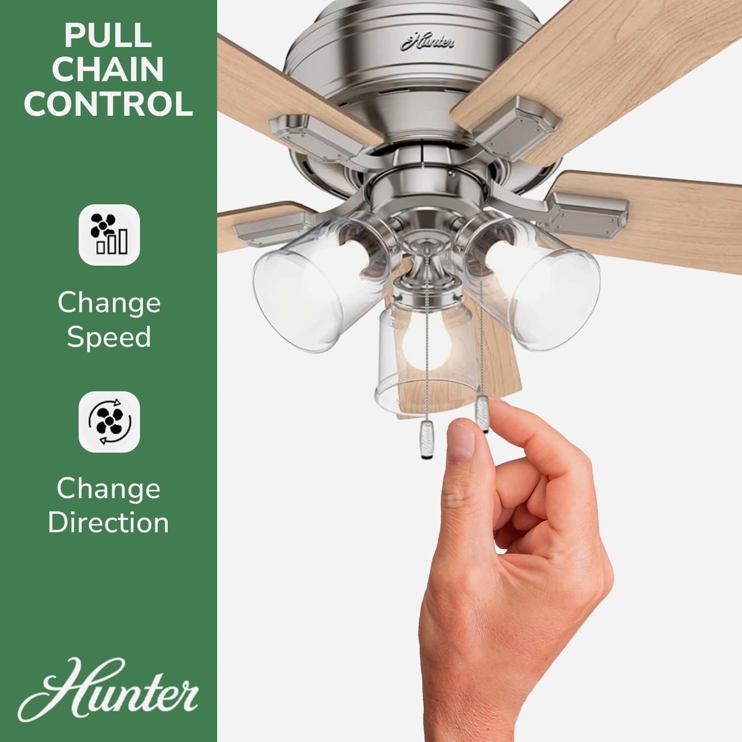 Hunter Fan Company 52154 42-Inch Crestfield Brushed Nickel Low Profile Ceiling Fan with LED Light Kit and Pull Chain - Perfect for Bedroom, Living Room, and Indoor Spaces