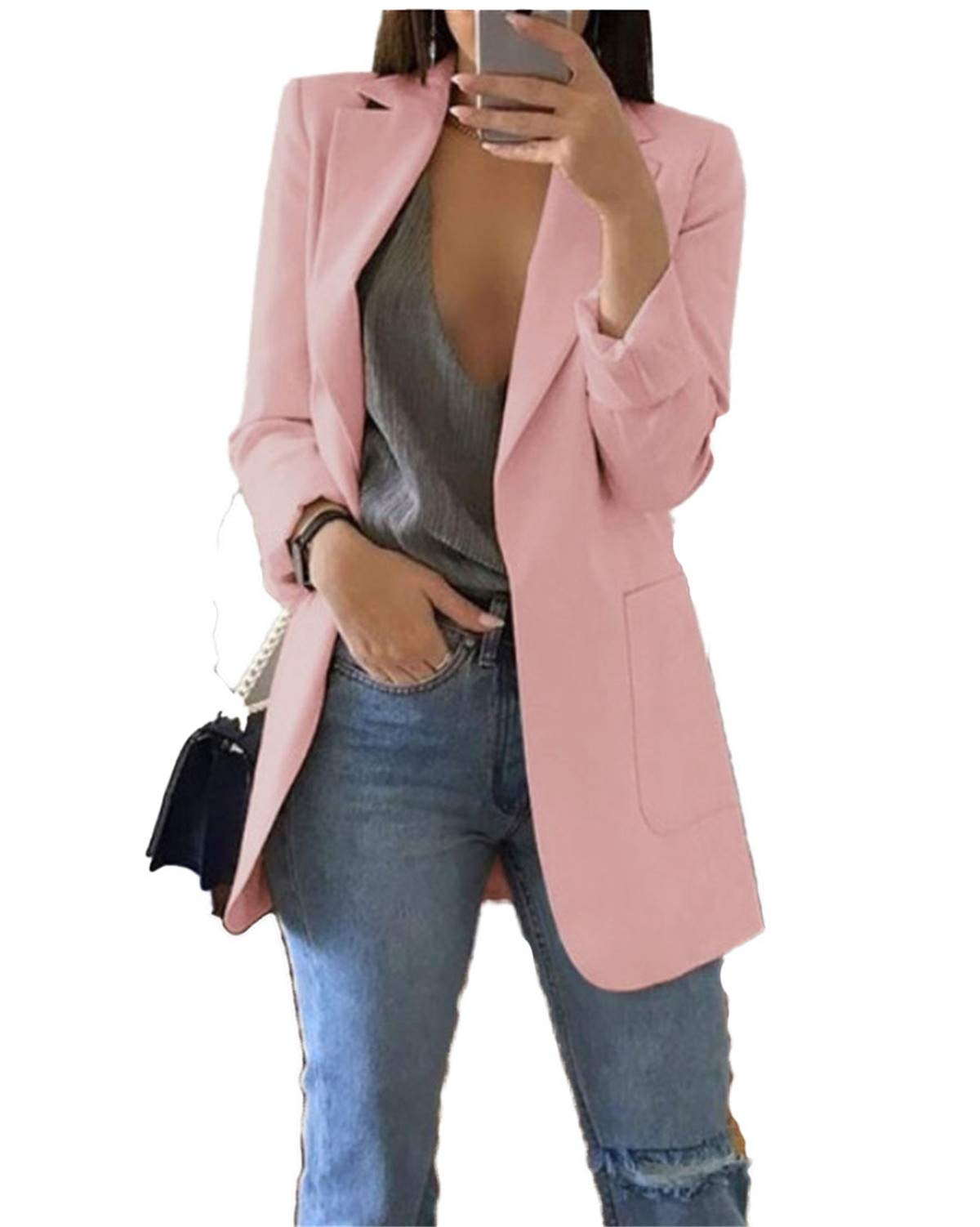 Andongnywell Women's Office Blazer Jacket - Open Front Suit Cardigan Coat with Pockets for Business Casual & Workwear | Perfect for Office, Meetings, and Professional Events
