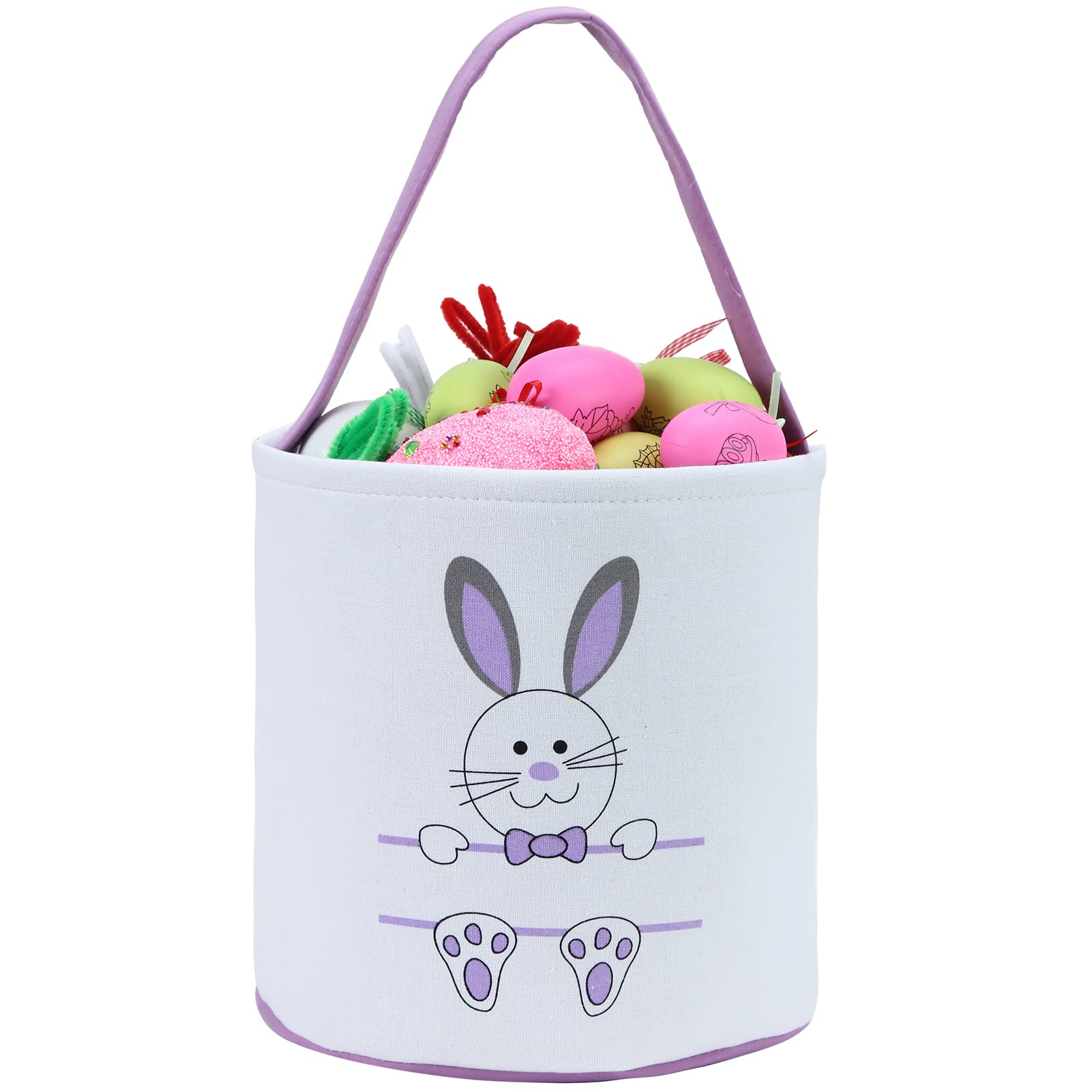 Easter Bunny Basket Egg Bags for Kids - Personalized Canvas Cotton Candy Egg Basket with Rabbit Print & Fluffy Tail - Perfect Easter Gift Bags for Egg Hunts, Party Favors, and Spring Celebrations