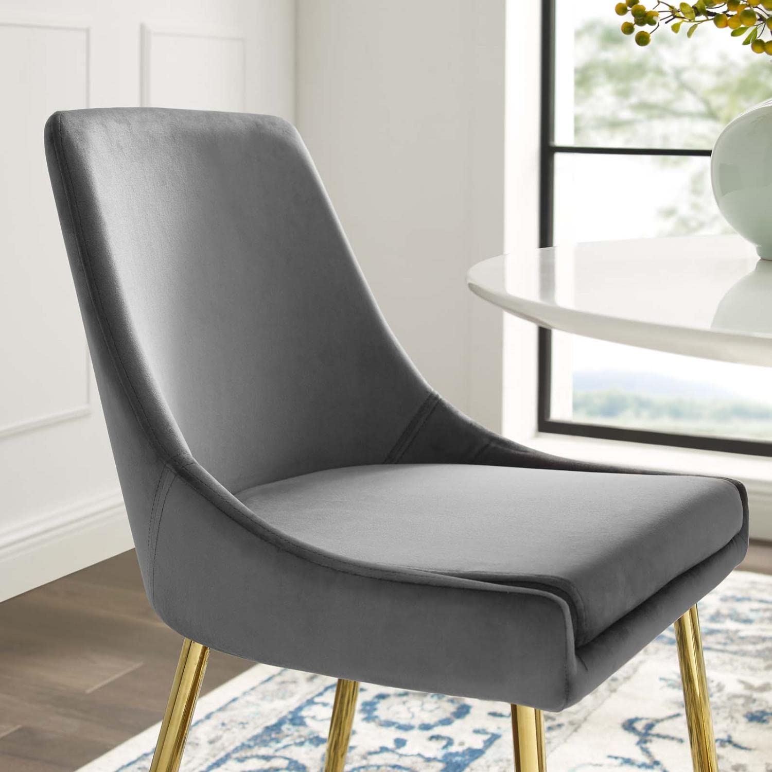 Modway Viscount Performance Velvet Dining Chairs - Set of 2, Gold Charcoal Upholstered Side Chairs for Kitchen, Dining Room & Home Decor