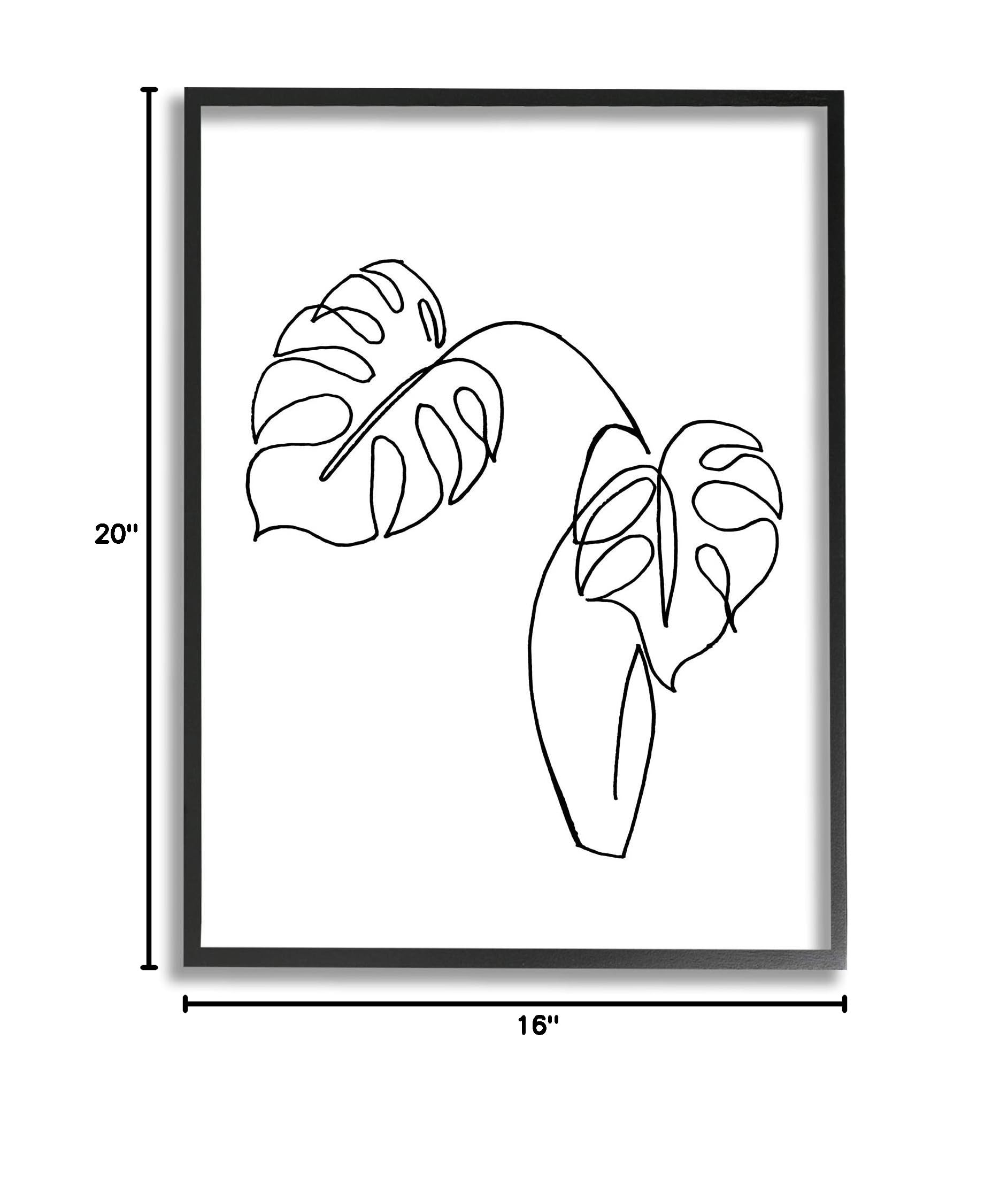 Stupell Industries Monstera Plant in Vase Minimalist Line Drawing Wall Art - Black Framed 16