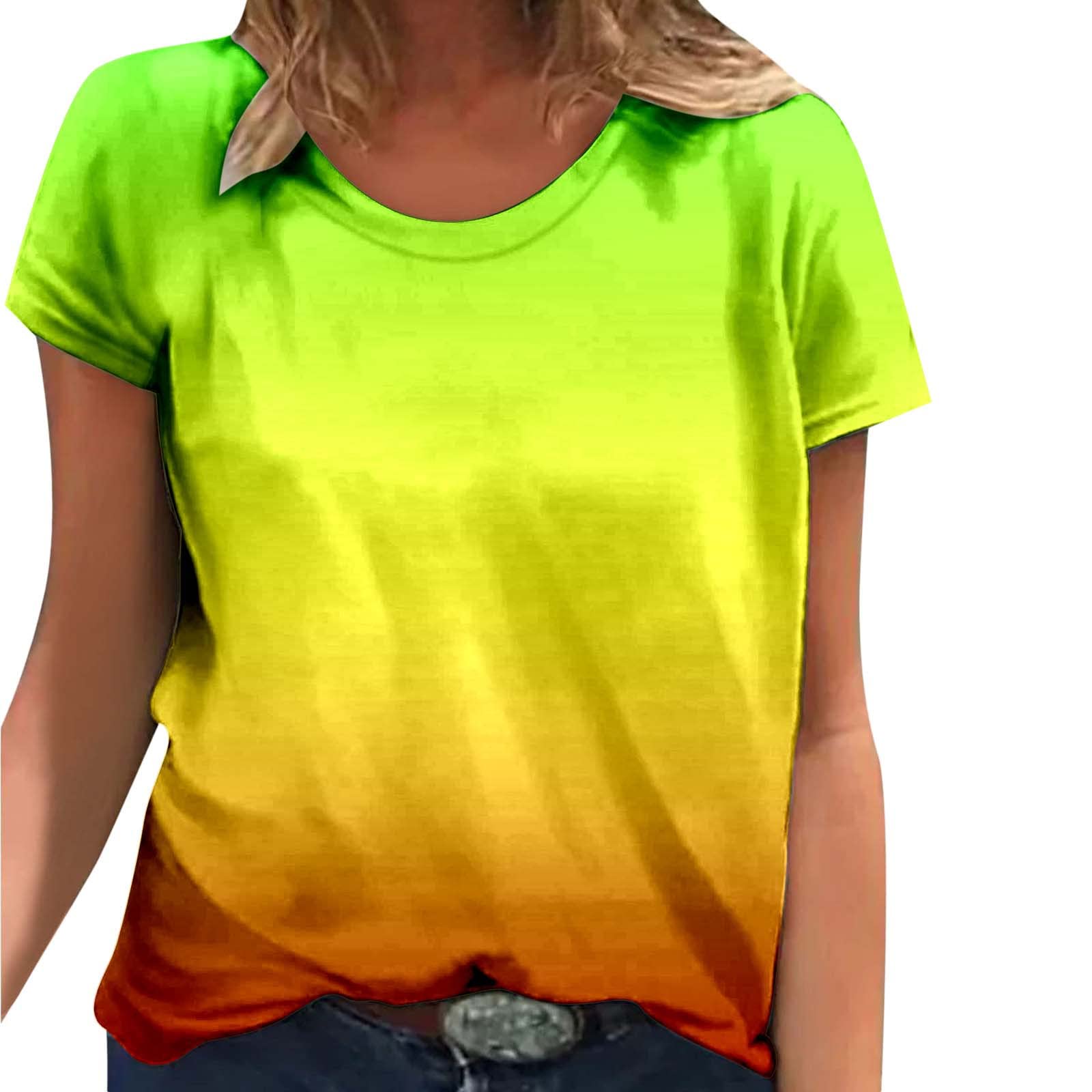 Stylish Women's Summer Casual Tops - Short Sleeve Round Neck Gradient Print Blouse | Perfect for Beach Outings, Vacation Wear & Everyday Comfort