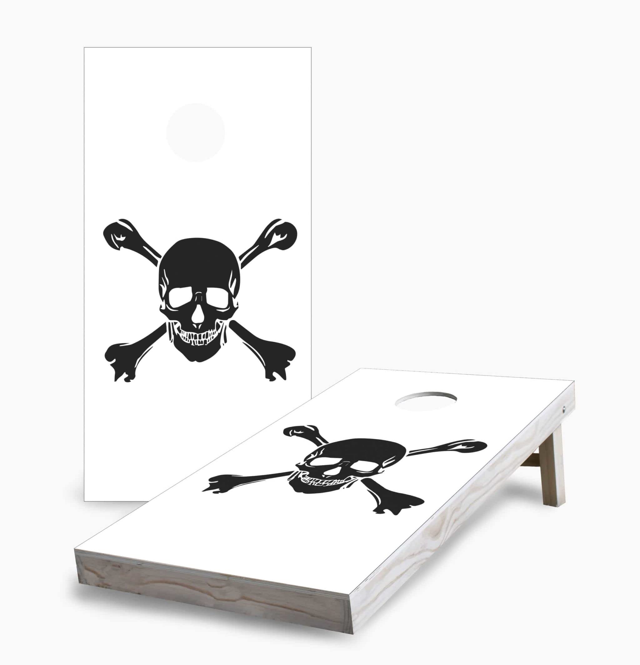 Premium White Skull & Crossbones Cornhole Game Set - 2 Regulation Boards, 8 All-Weather Bean Bags, Carrying Case - Perfect for Backyard Parties, Tailgating & Outdoor Events