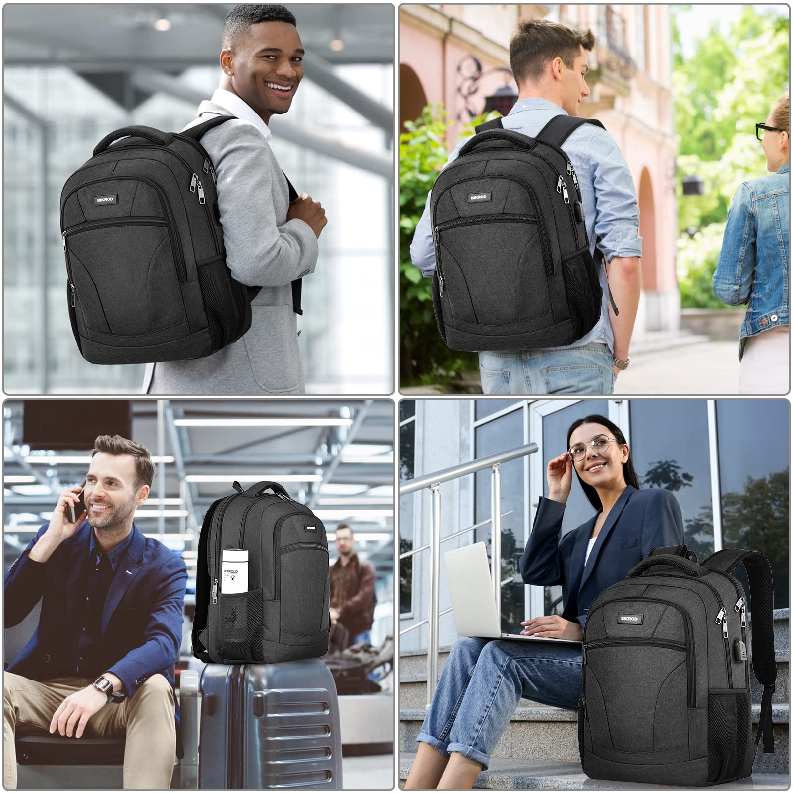 Water Resistant USB Charging Backpack for Men & Women - 15.6 Inch Laptop Backpack for School, College, Travel & Work - Durable Anti-Theft Computer Bag with Charging Port (Black)