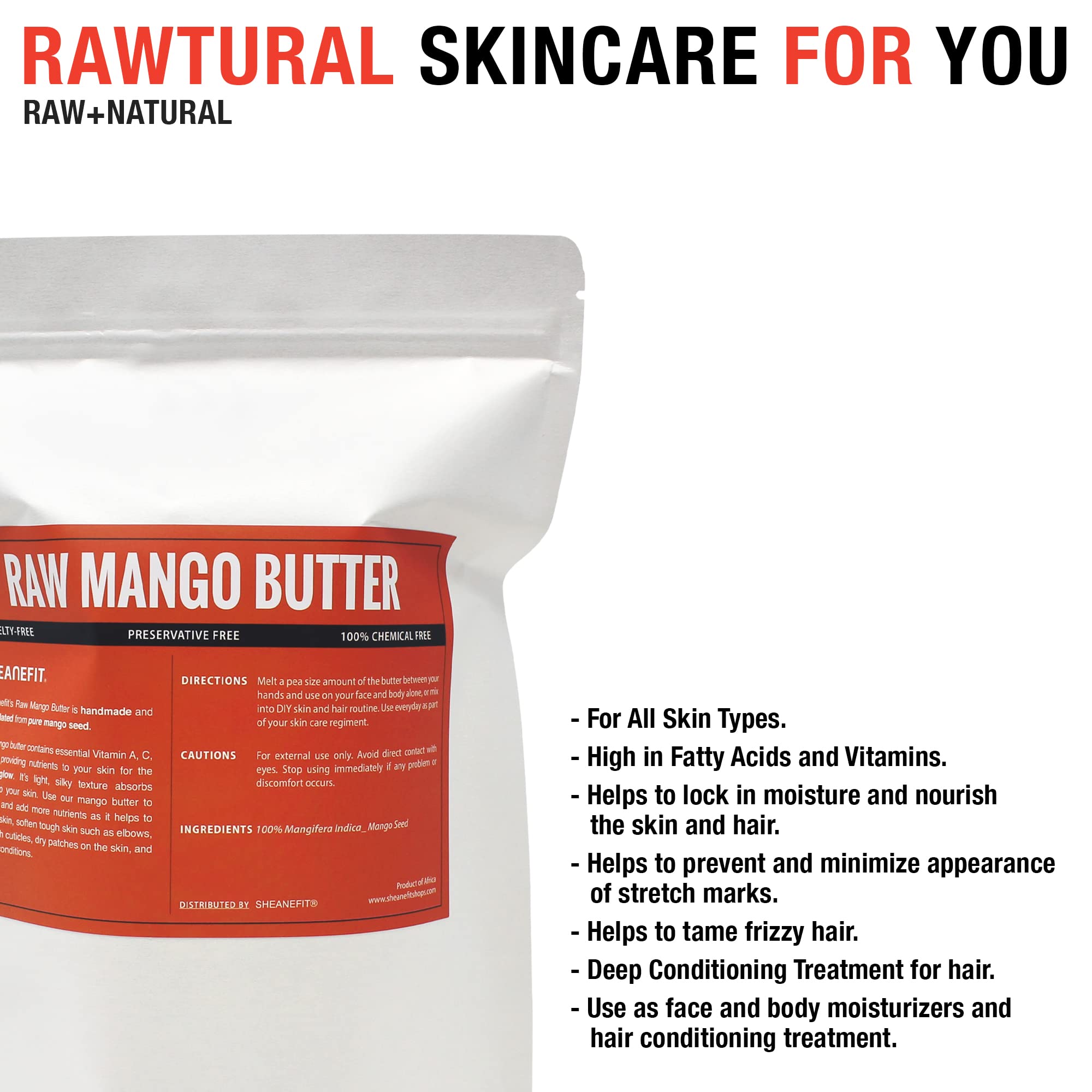 Organic Raw Unrefined Mango Butter Bar - 100% Natural Body Butter for Face & Body - Deep Moisturizing & Rejuvenating Skin Care Treatment (1 LB) - Perfect for Dry Skin, DIY Beauty Products & Massage Therapy