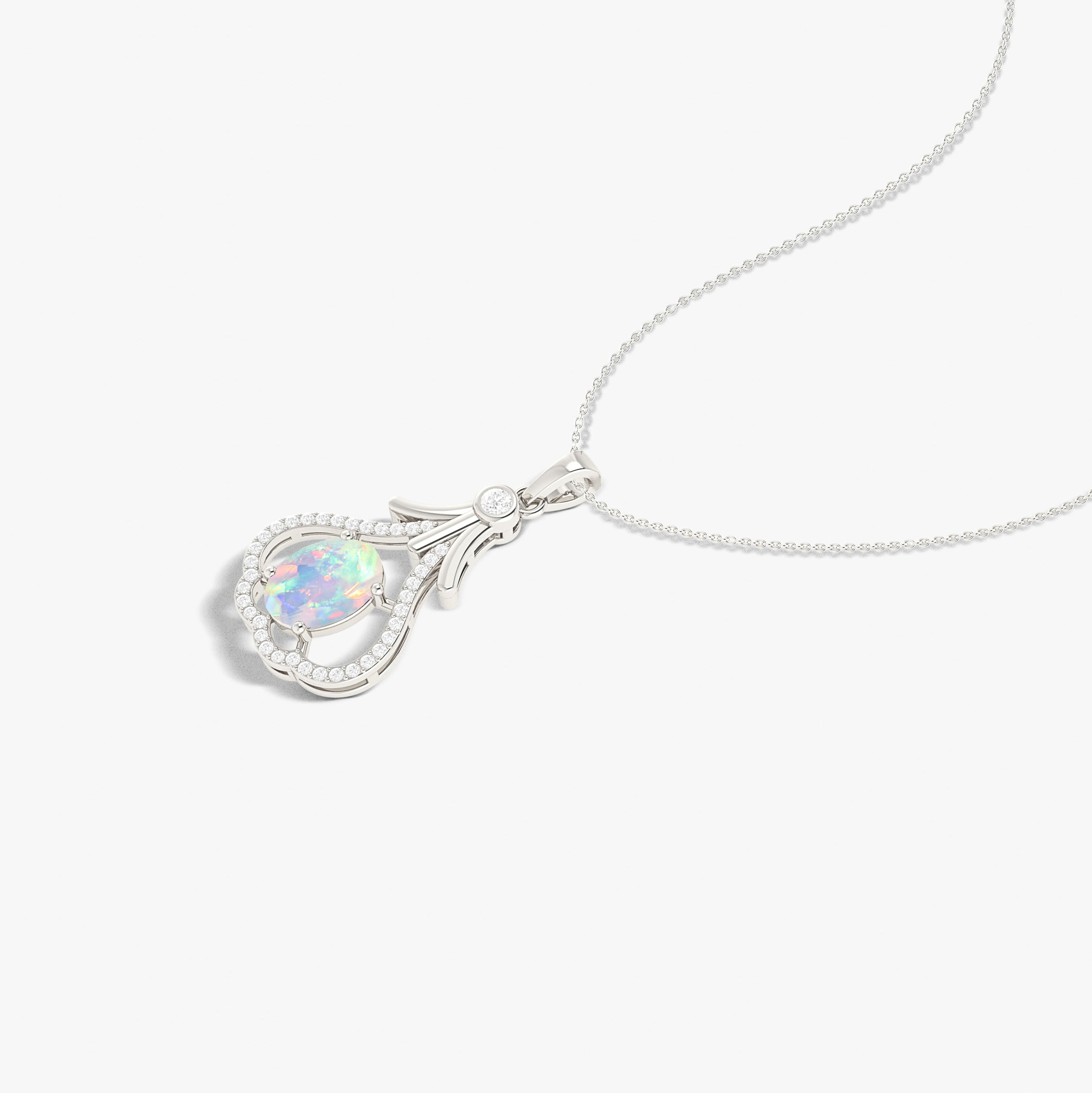 Elegant Silver Tear Drop Pendant Necklace with Natural White Opal - Perfect for Evening Parties, Weddings & Special Occasions