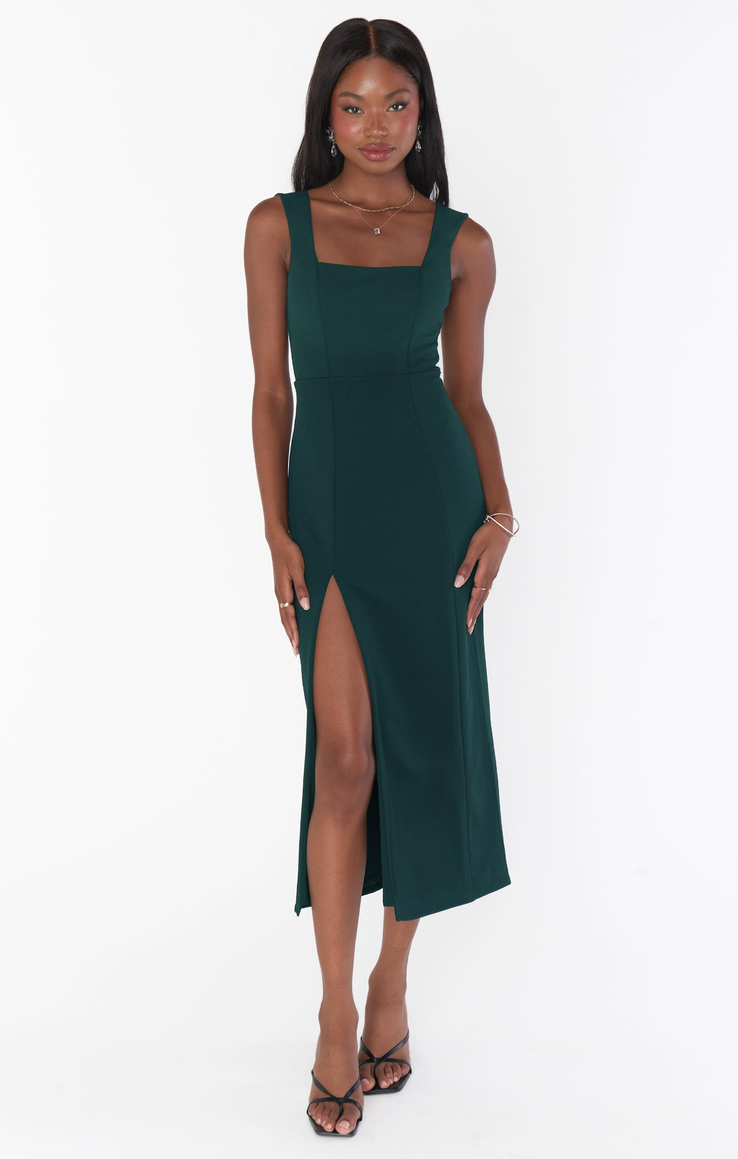 Eden Midi Dress - Emerald Green Stretch Fabric Flowy Summer Dress for Women | Perfect for Casual Outings, Date Nights & Beach Vacations