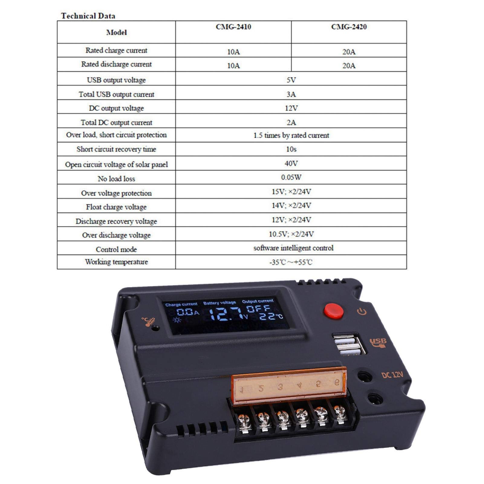 Solar Charge Controller for Lithium Battery - 12V/24V MPPT Intelligent Solar Panel Regulator for Home & Outdoor Use - Perfect for RV, Boat, Off-Grid Power Systems