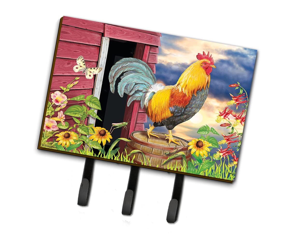 Caroline's Treasures PRS4061TH68 Triple Hook Rooster Key Holder - Colorful Barnyard Morning Design for Keys, Leashes & More | Perfect for Farmhouse, Kitchen & Entryway Decor