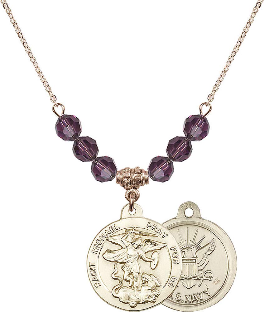 18K Gold Plated Amethyst Birthstone Necklace with Saint Michael Charm - February Birthstone Jewelry for Women, Perfect Gift for Police Officers & EMTs - Elegant Purple Gemstone Beaded Necklace for Valentine's Day & Special Occasions