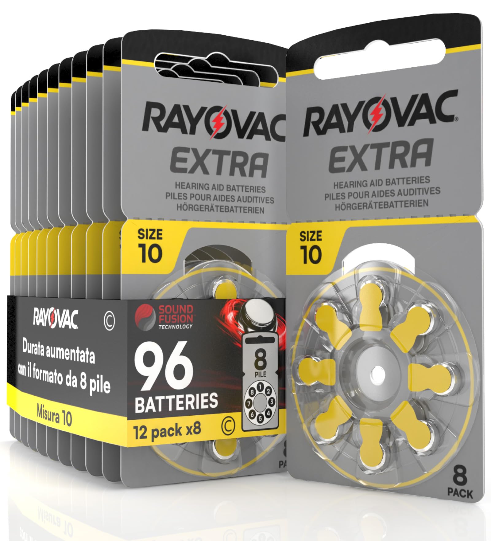 Rayovac Extra Advanced Hearing Aid Batteries - 96 Count (12 Packs of 8) | Long-Lasting Zinc-Air Power for Hearing Devices | Perfect for Travel, Daily Use & Emergency Preparedness