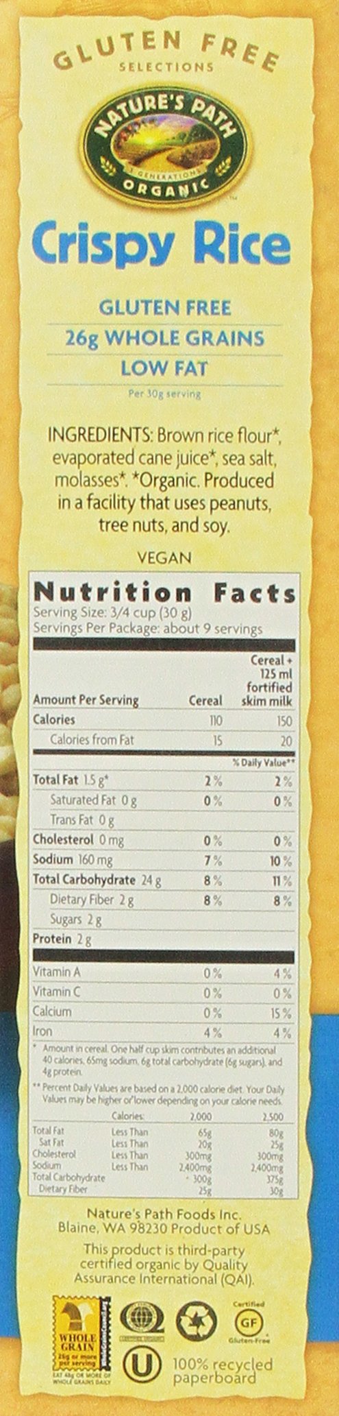 Organic Crispy Rice Cereal by Nature's Path - Gluten Free, Non-GMO, 10oz Pack | Healthy Breakfast & Snack for Kids & Adults | Perfect for School Lunches & Quick Meals