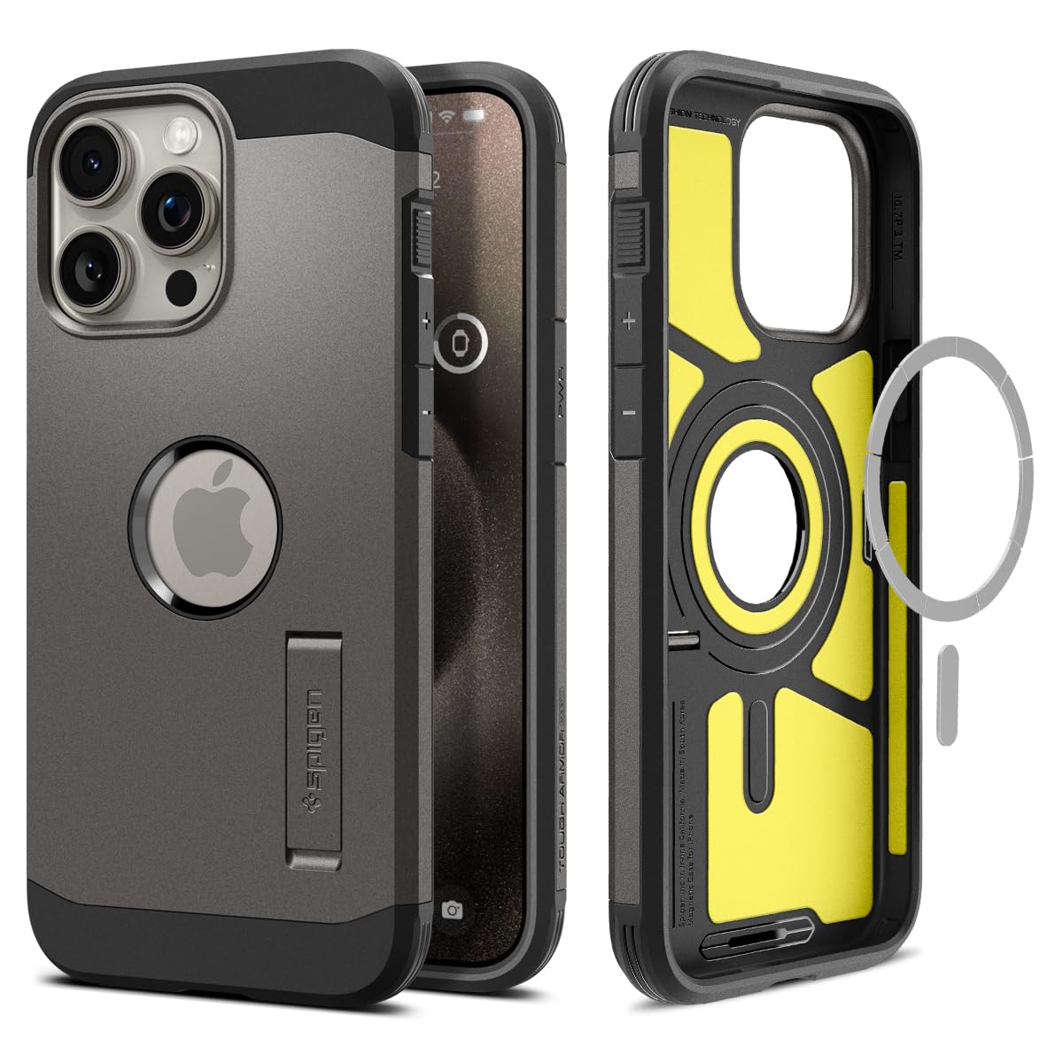 Spigen Tough Armor MagFit Magnetic Case for iPhone 15 Pro Max - Military-Grade Certified Protective Cover with Strong Magnets (Gunmetal) | Perfect for Work, Travel & Everyday Use