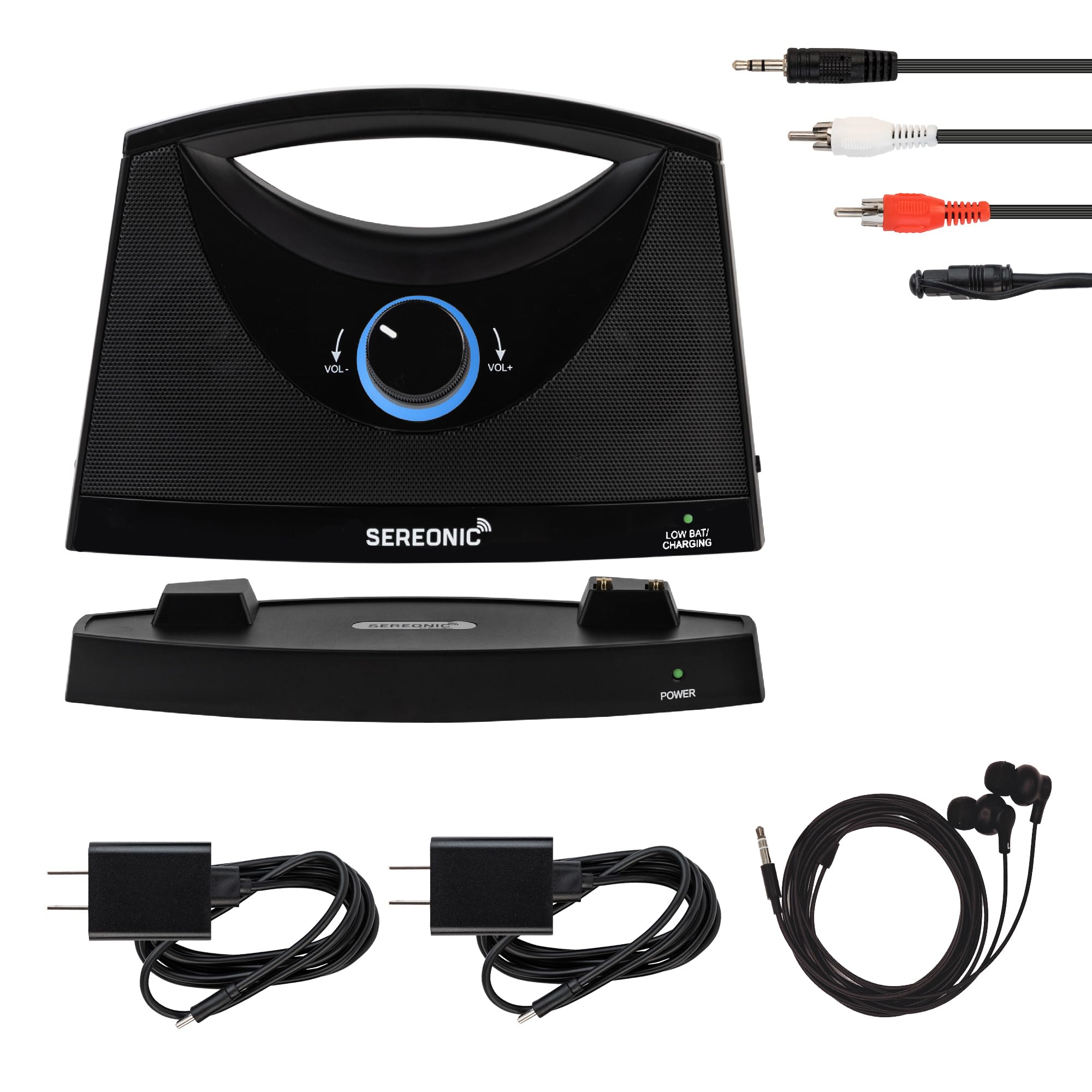 Wireless TV Speakers for Smart TV - Portable Bluetooth Sound Bar with 100ft Range, Extra Earbuds & Power Adapter - Clear Audio for Elderly & Hearing Impaired | Home Theater, Bedroom, Nursing Home Use (Black)