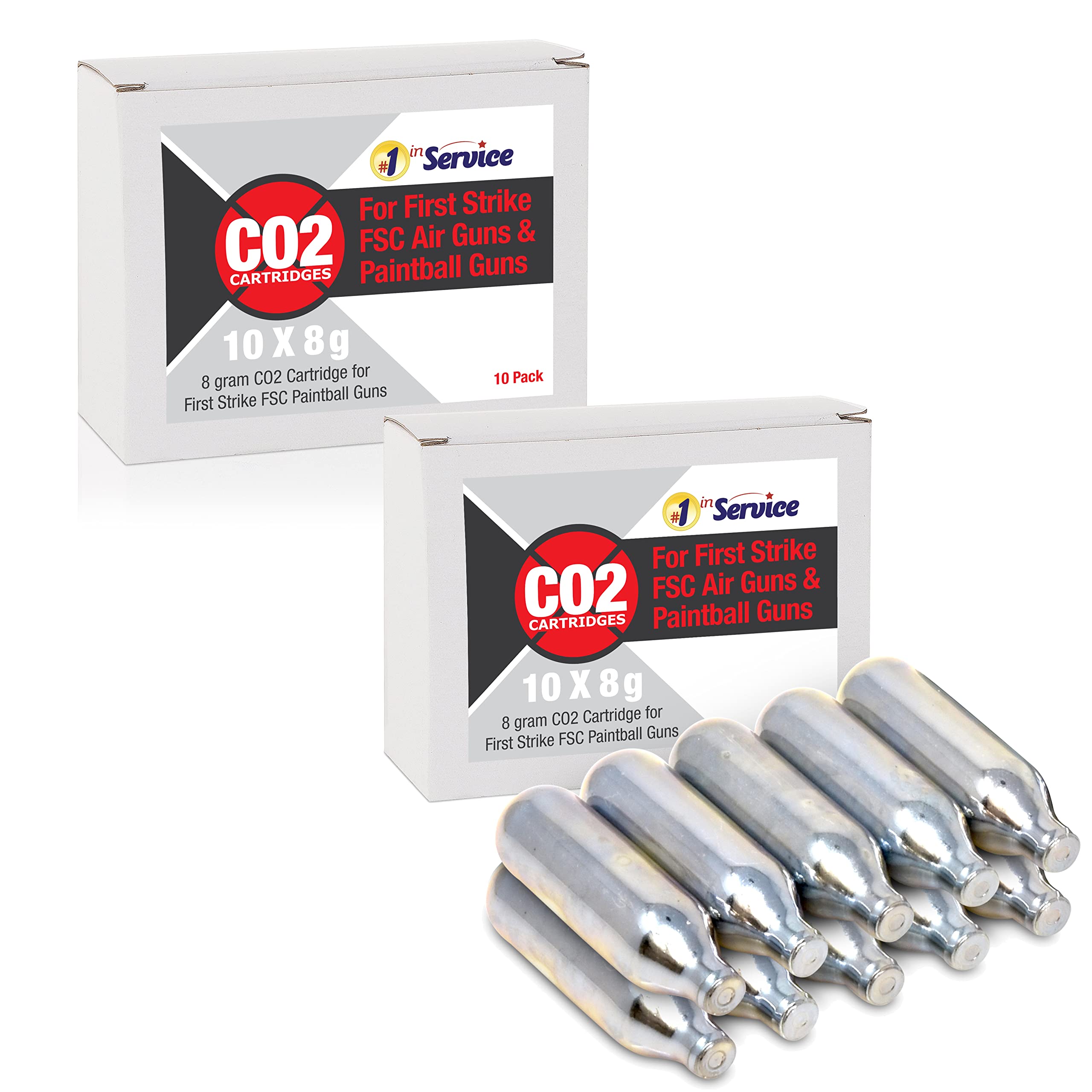 10-Pack CO2 Cartridges for First Strike FSC Paintball Guns - 8g High Grade for Outdoor Sports
