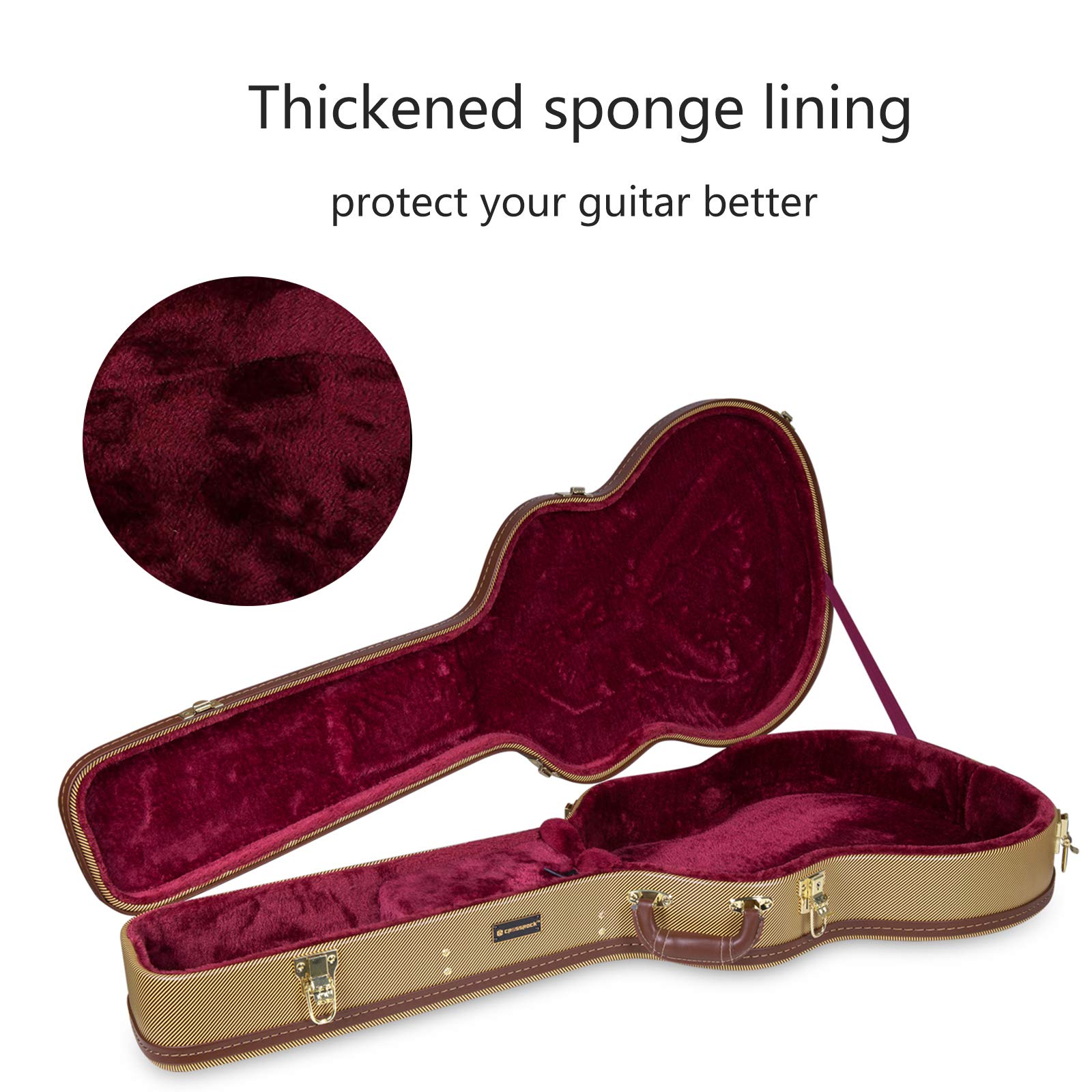 Premium Crossrock Wooden Guitar Case for 335 Style 6-String Semi-Hollow Electric Guitars - Durable Stainless Steel Latches, Protective Sponge Lining, Metal Feet & Storage Space - Vinyl Tweed (CRW620SATW) - Perfect for Gigging Musicians & Professional Storage