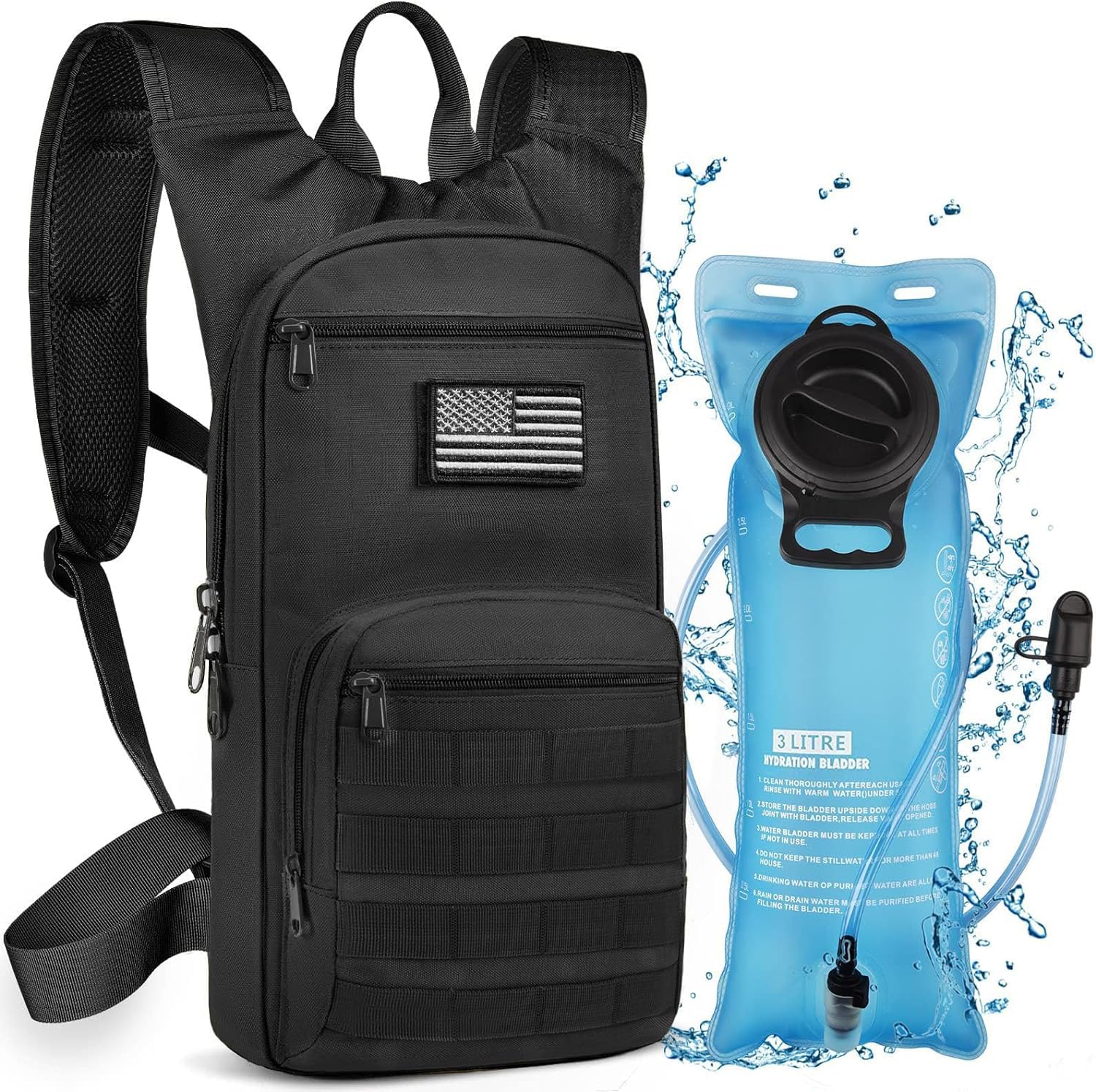 NOOLA 3L Hydration Backpack with TPU Water Bladder - Lightweight Tactical Hydration Pack for Men & Women - Molle Compatible for Hiking, Biking, Hunting & Outdoor Adventures - Perfect for Camping, Running & Sports Activities