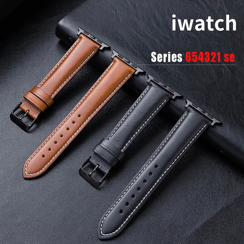 Premium Oil Waxed Genuine Leather Apple Watch Band - Durable & Stylish Replacement Strap for Workouts, Office & Everyday Wear