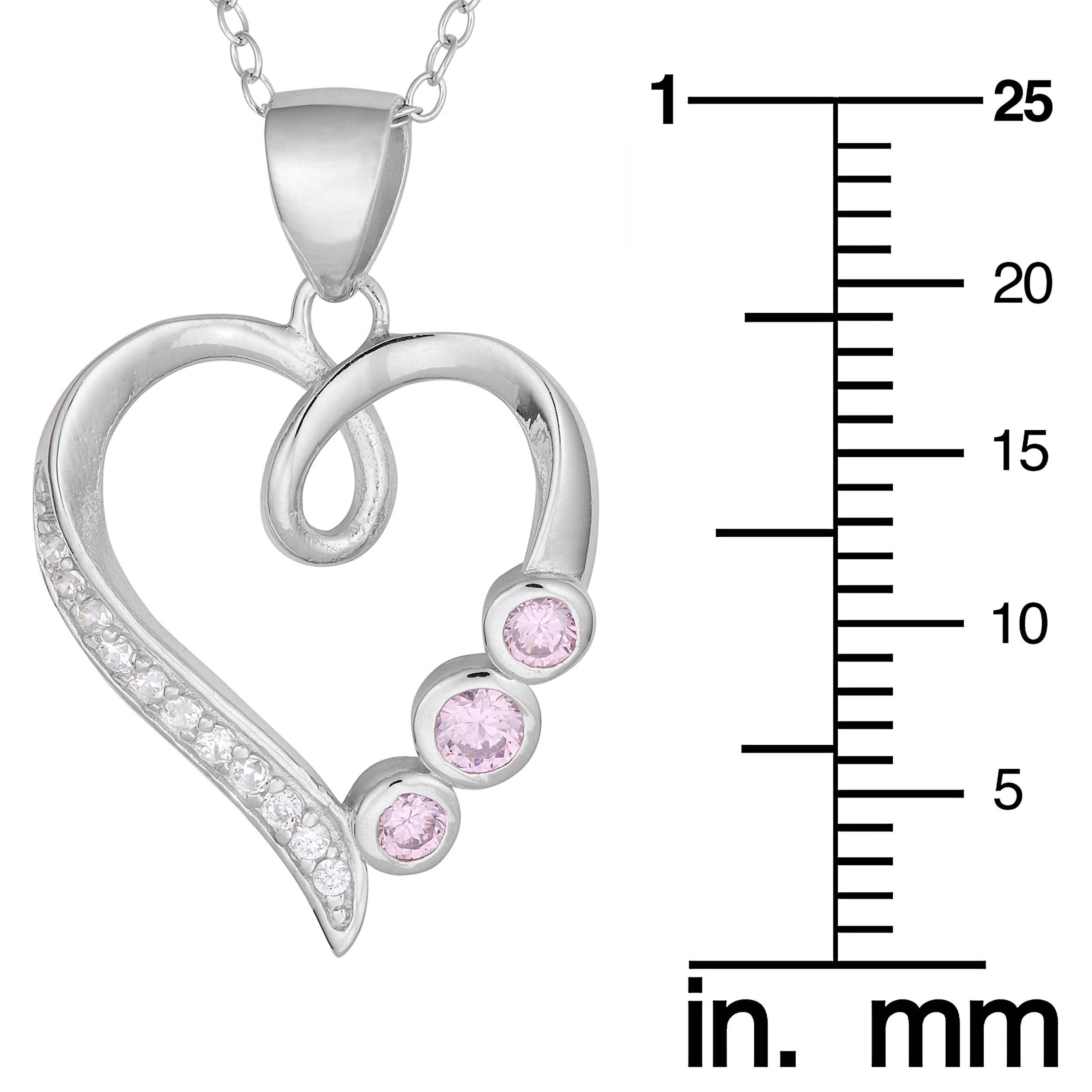 Kooljewelry Sterling Silver Cubic Zirconia 3-Stone Heart Pendant Necklace - 18