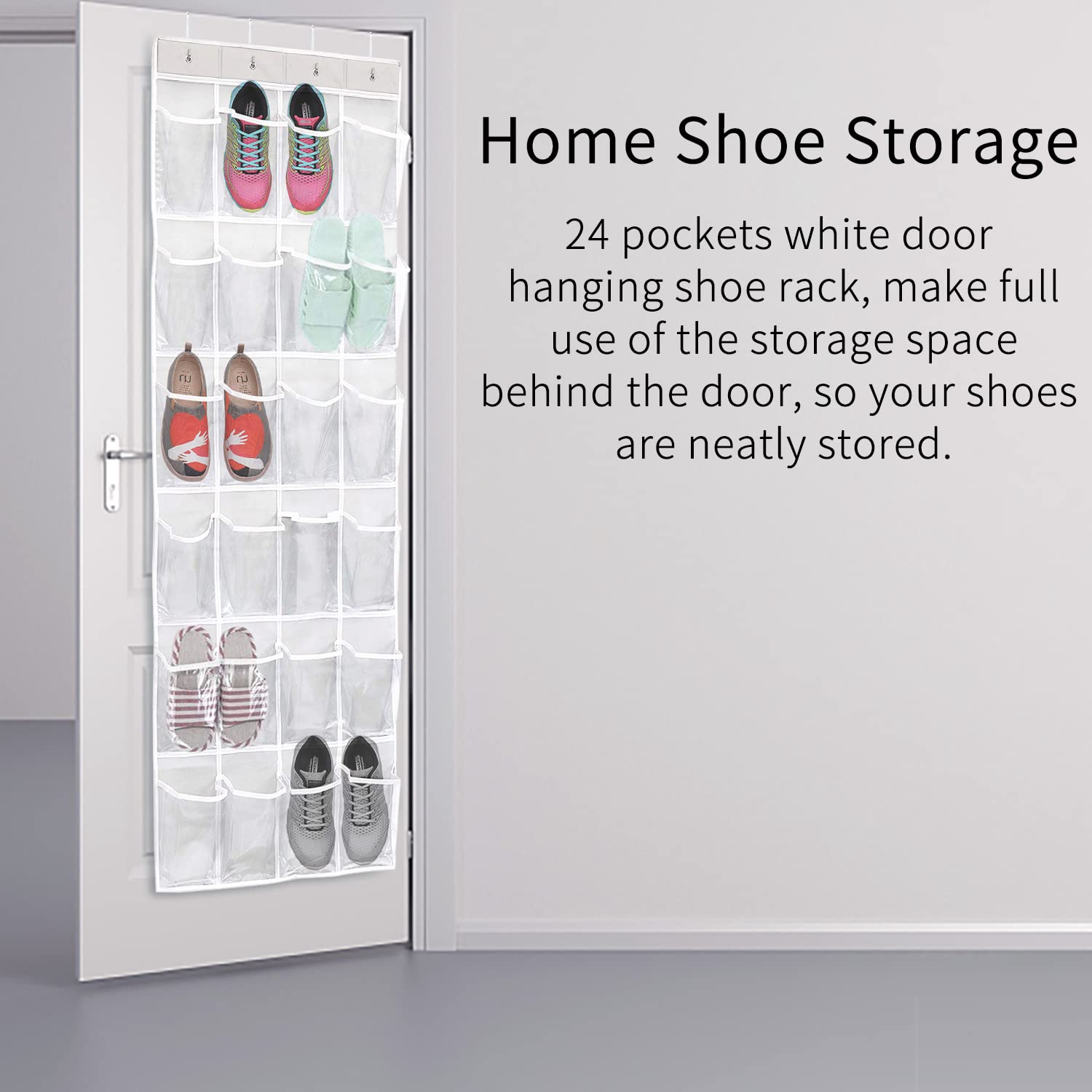 ManGotree Clear Over the Door Shoe Organizer - 24 Pocket Hanging Shoe Rack for Sandals, Sneakers & High Heels | Foldable Shoe Storage Solution for Closet & Entryway Organization (Transparent)