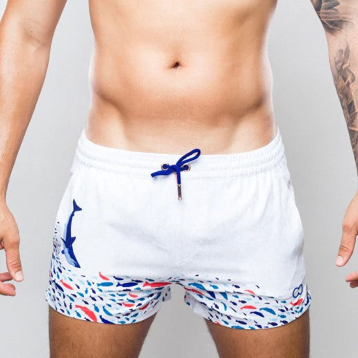 2eros Seascape 3 Men's Swim Shorts - Quick Dry White Beach Shorts for Swimming, Surfing & Vacation | Comfortable & Stylish Swimwear for Summer Water Activities