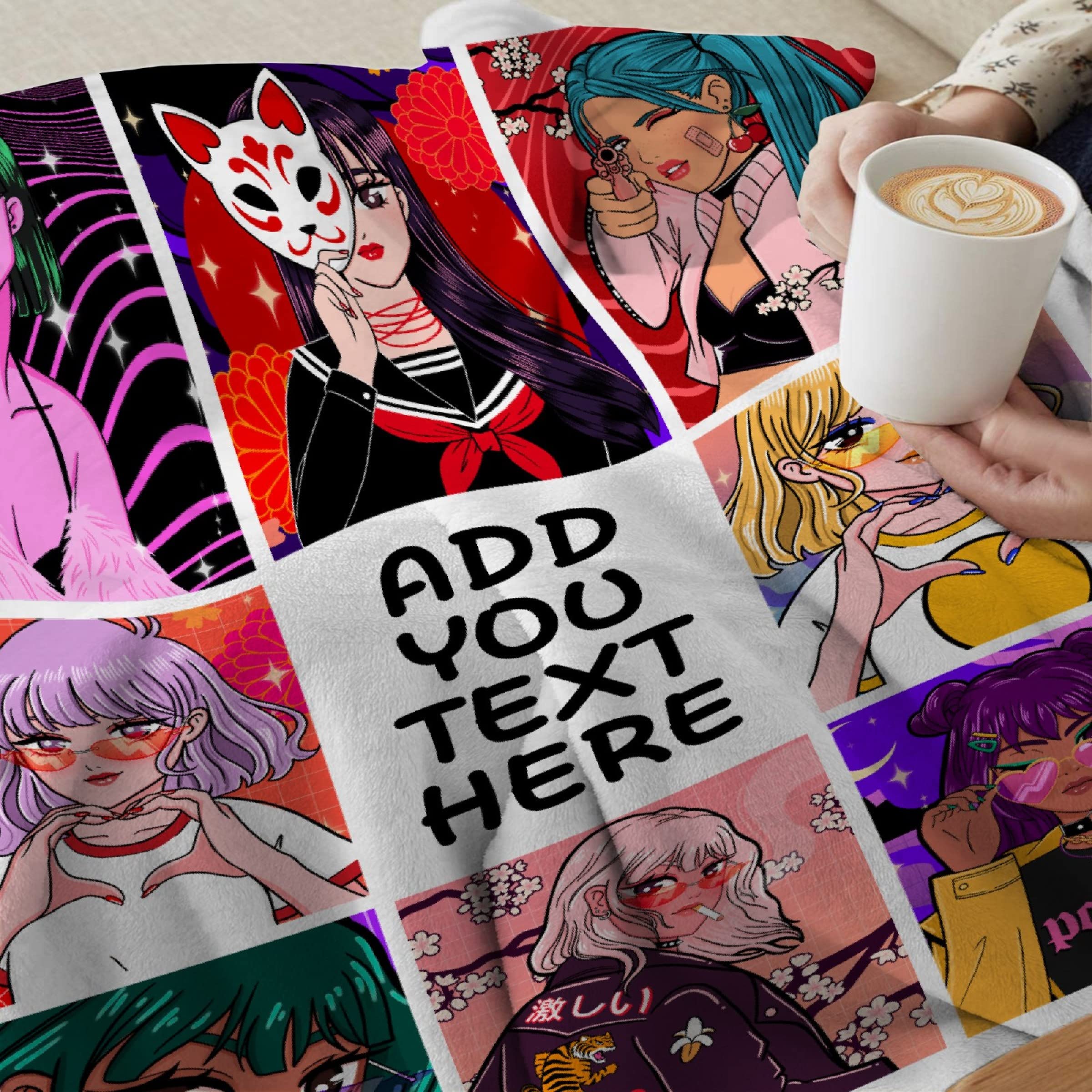 Custom Anime Photo Collage Blanket - Personalized Extra Large 120x90 Inch Fleece Throw with Scannable Design - Perfect Gift for Family, Couples & Friends - Great for Home Decor, Cuddling & Special Occasions