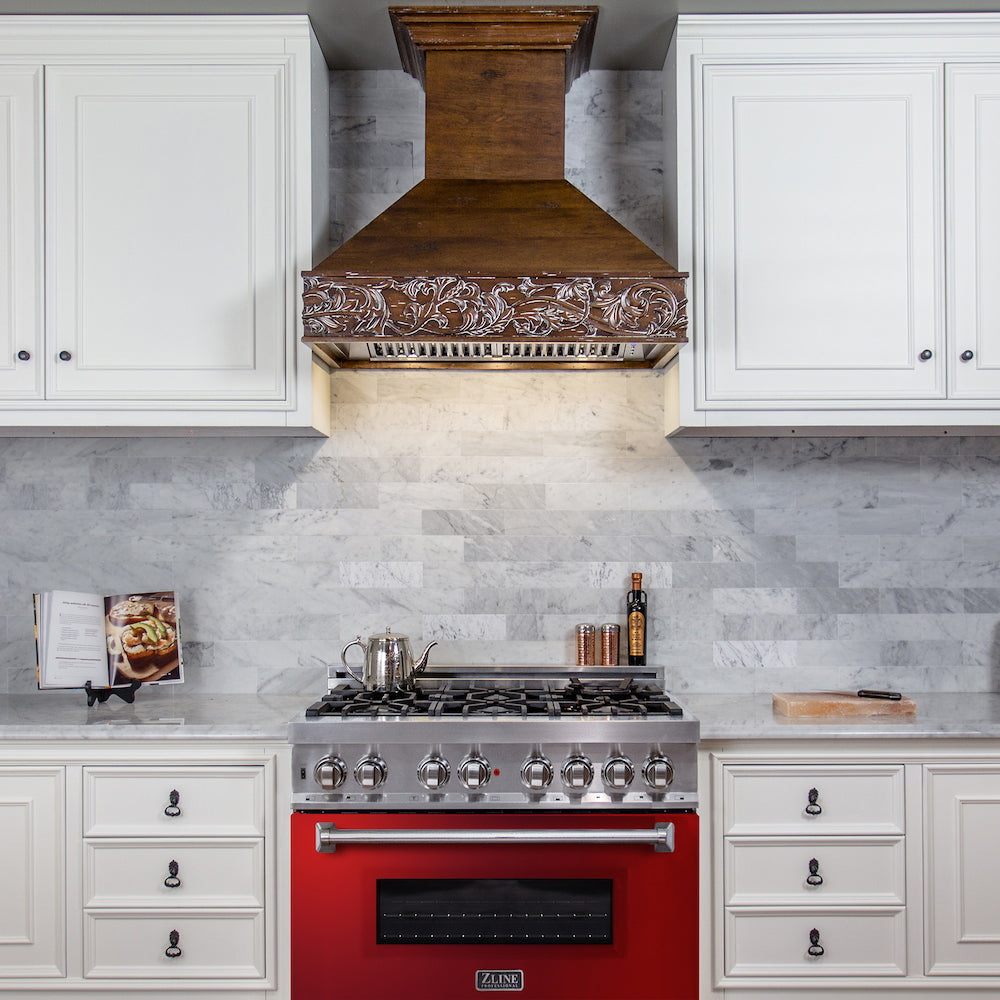ZLINE 36 Inch 4.6 cu ft Stainless Steel Dual Fuel Range with 6 Burner Gas Cooktop & Electric Convection Oven - Red Gloss Door (RA RG 36) | Perfect for Modern Kitchens, Home Chefs & Professional Cooking