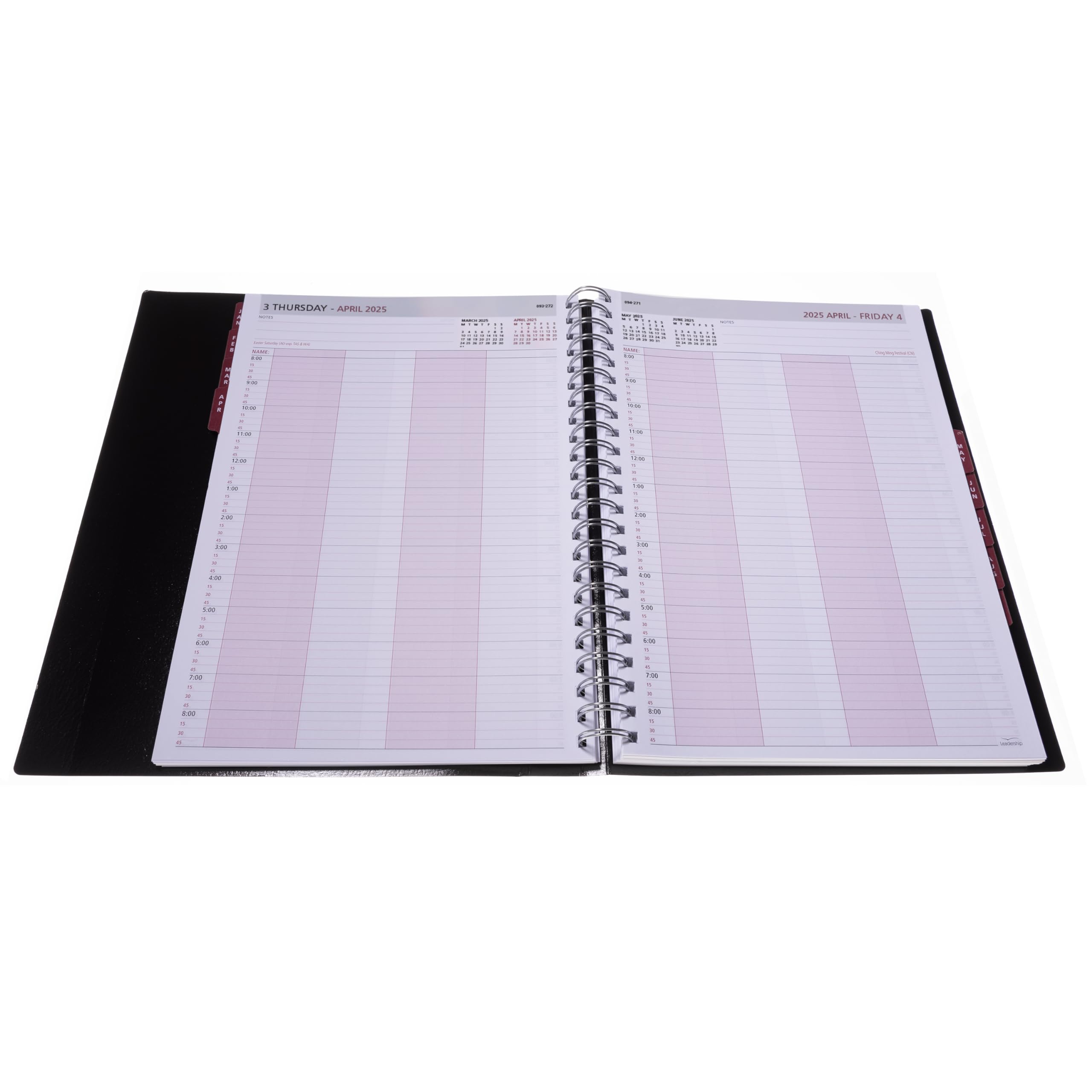 Collins Leadership 2025 Professional Diary - A4 Day Per Page Business Planner with Leathergrain Cover (4-Person Appointments, Graphite CP6742.99-25) - Perfect for Executives, Managers & Entrepreneurs - Ideal for Office Meetings, Client Scheduling & Daily Task Organization