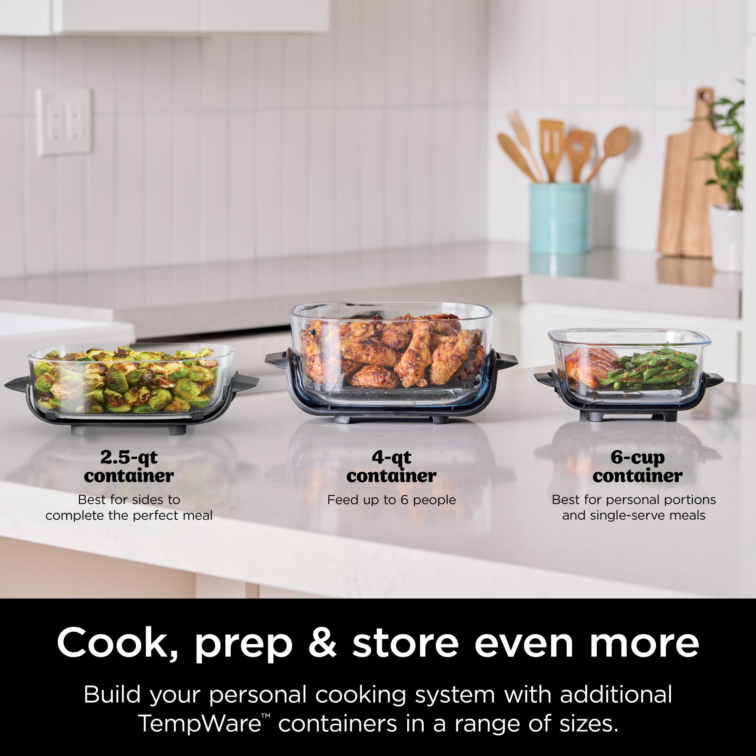 Ninja Crispi Air Fryer - 4QT & 6 Cup Glass Containers with Lids | Microwave, Freezer & Dishwasher Safe | Non-Toxic Portable Cooking System for Air Frying, Baking & Meal Prep | Perfect for Small Kitchens, Dorms & RV Cooking